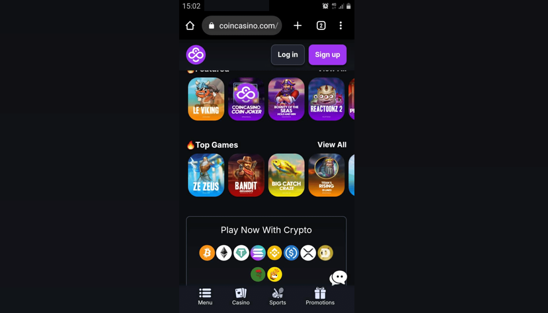 CoinCasino esports betting interface screenshot