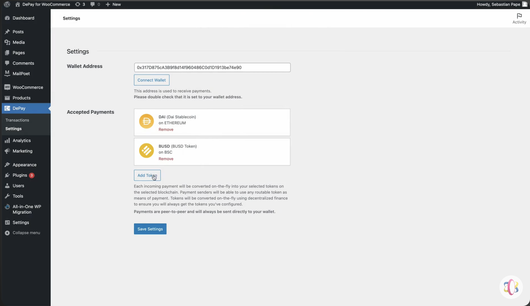 DePay Payments WooCommerce plugin screenshot