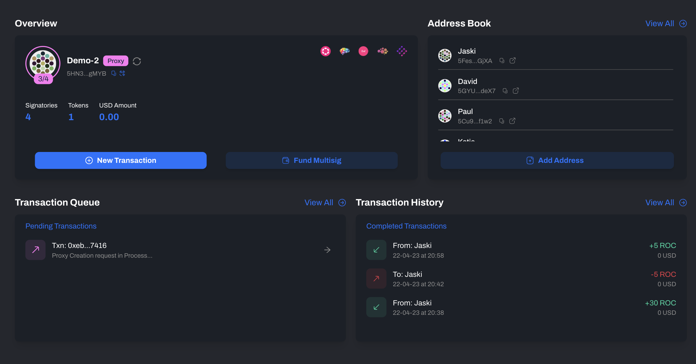 Gnosis Safe multisig wallet dashboard