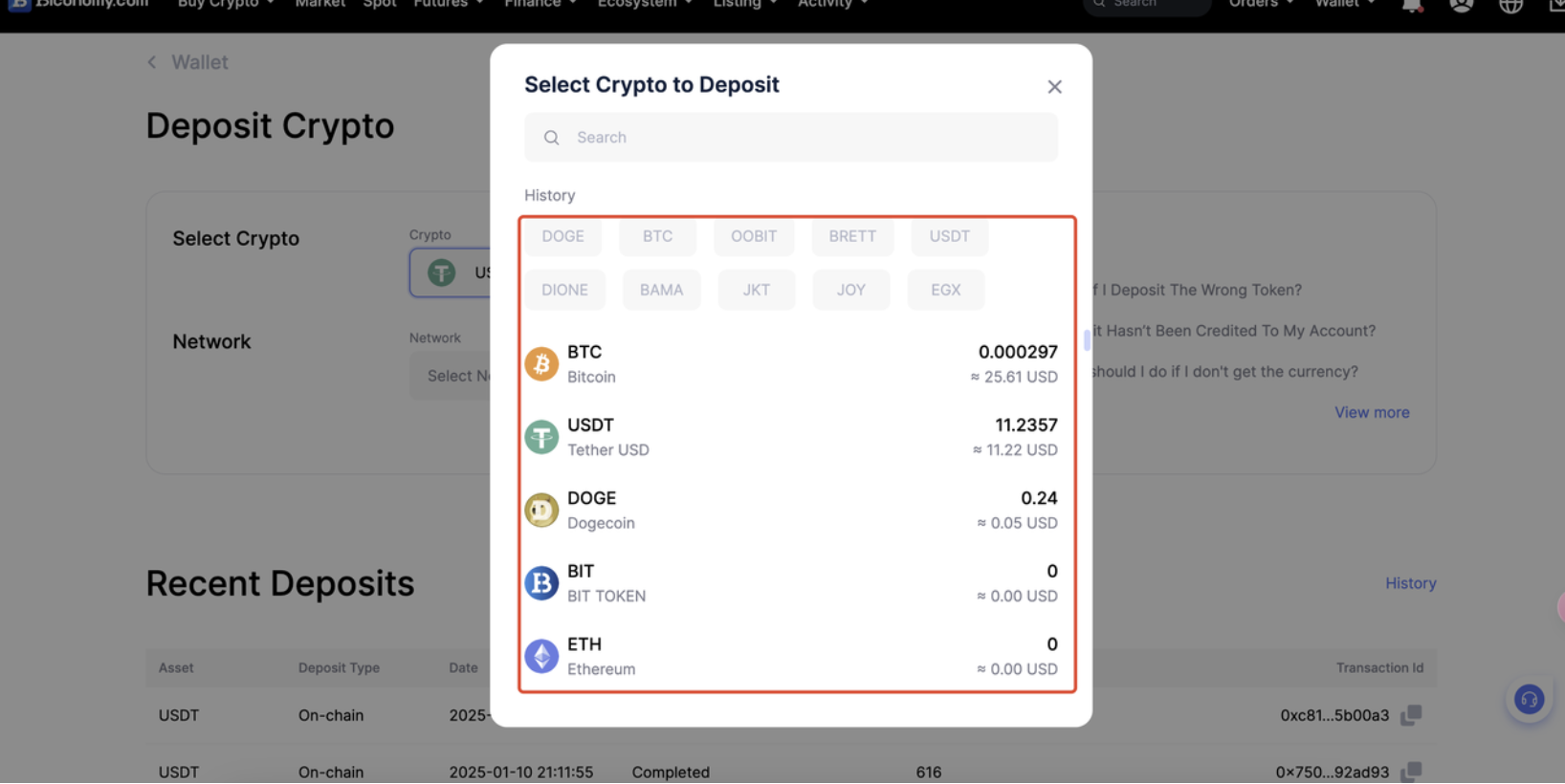 USDT deposit transaction blockchain explorer