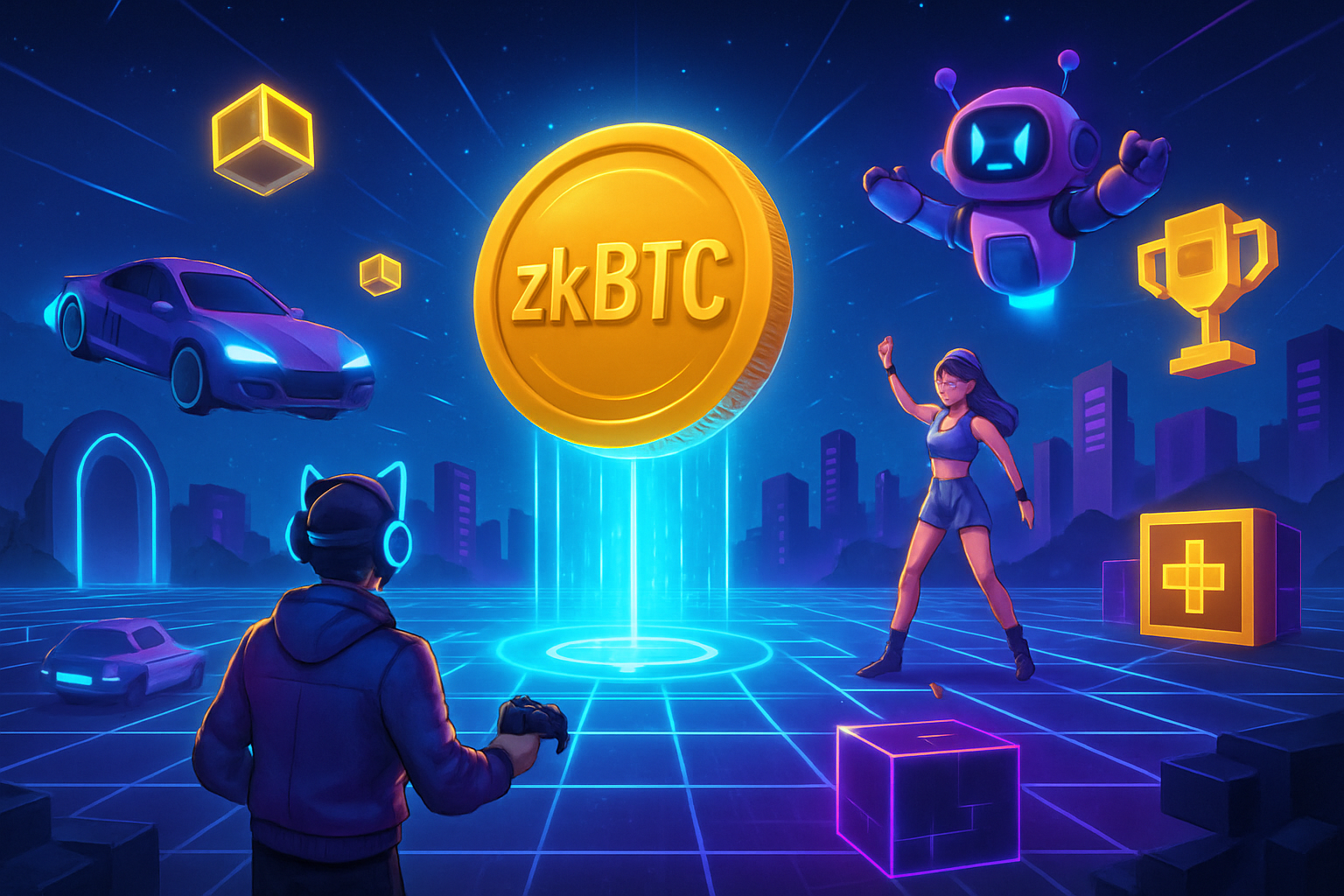 zkBTC-powered blockchain gaming or metaverse scene