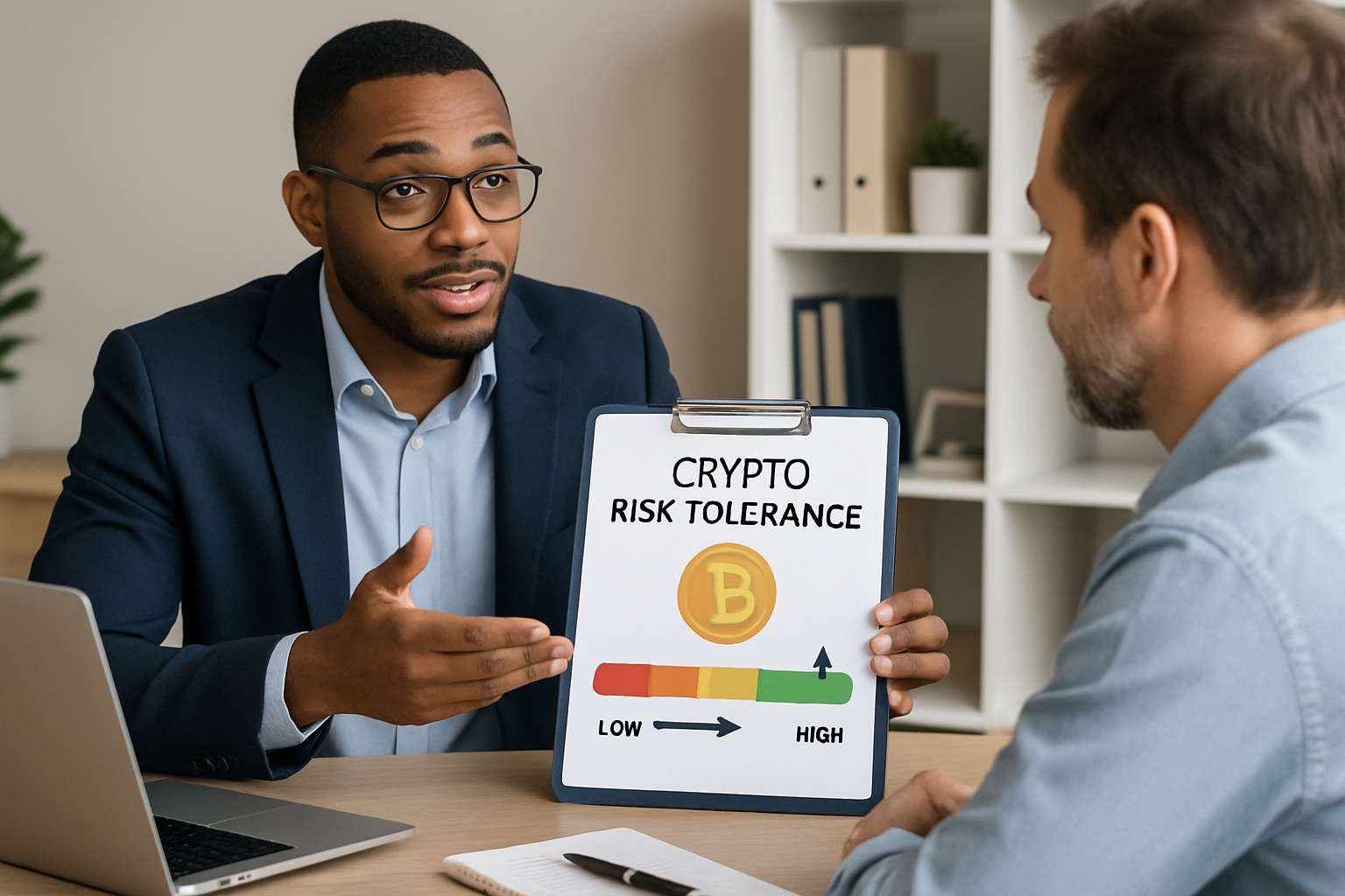 financial advisor discussing crypto risk tolerance
