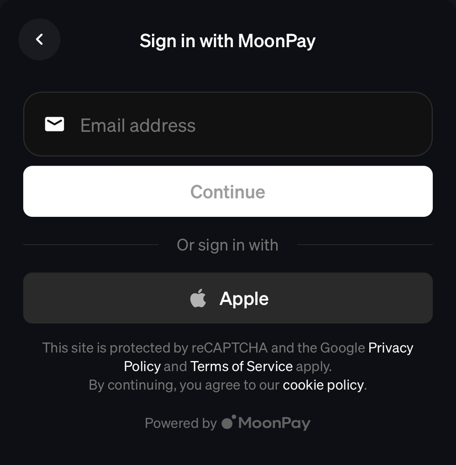 MoonPay crypto purchase interface