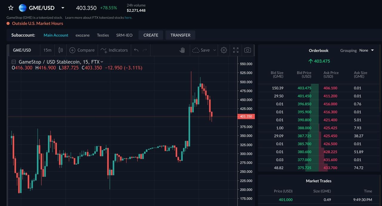 FTX tokenized stocks platform screenshot
