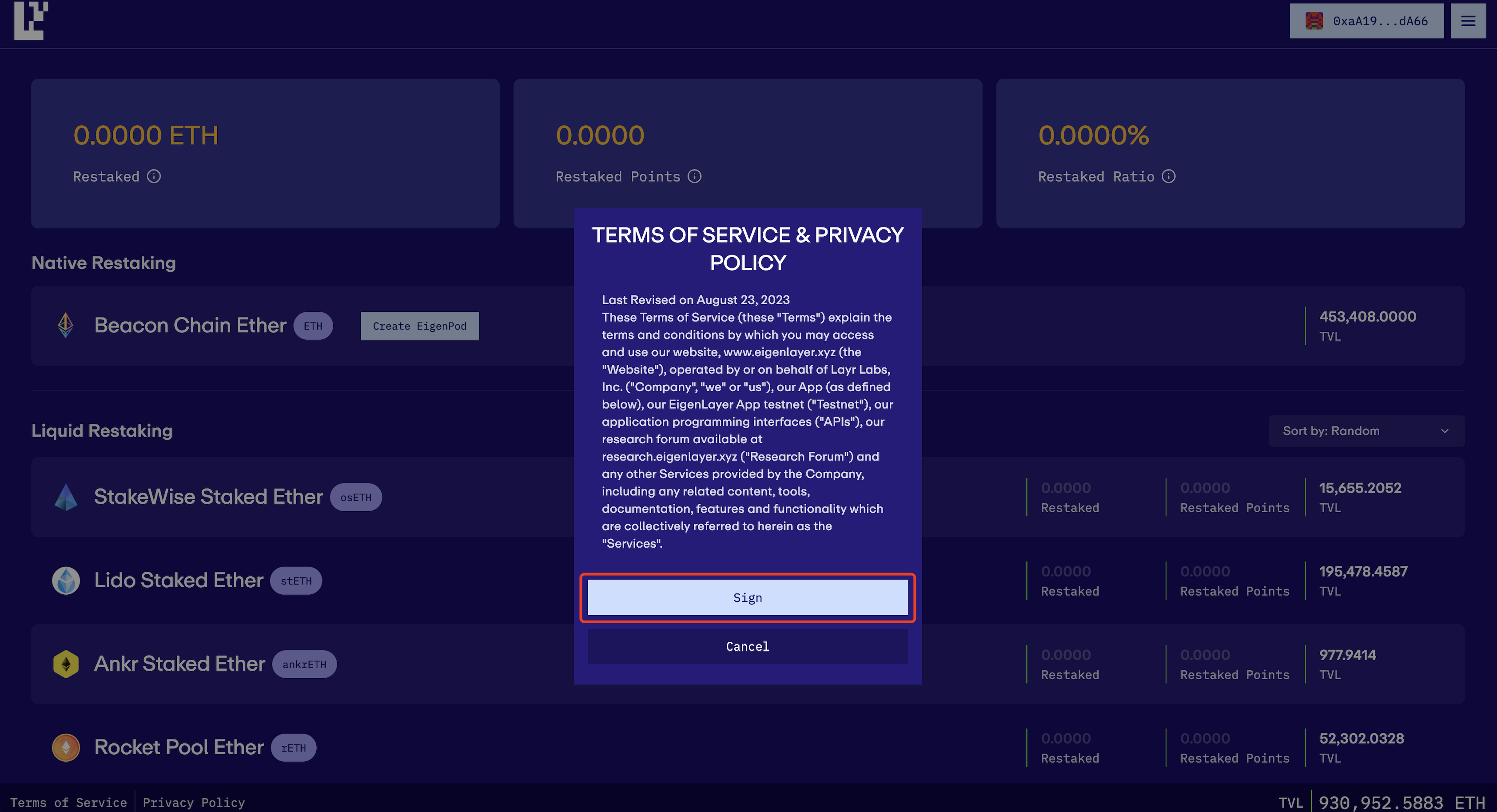 EigenLayer rewards dashboard