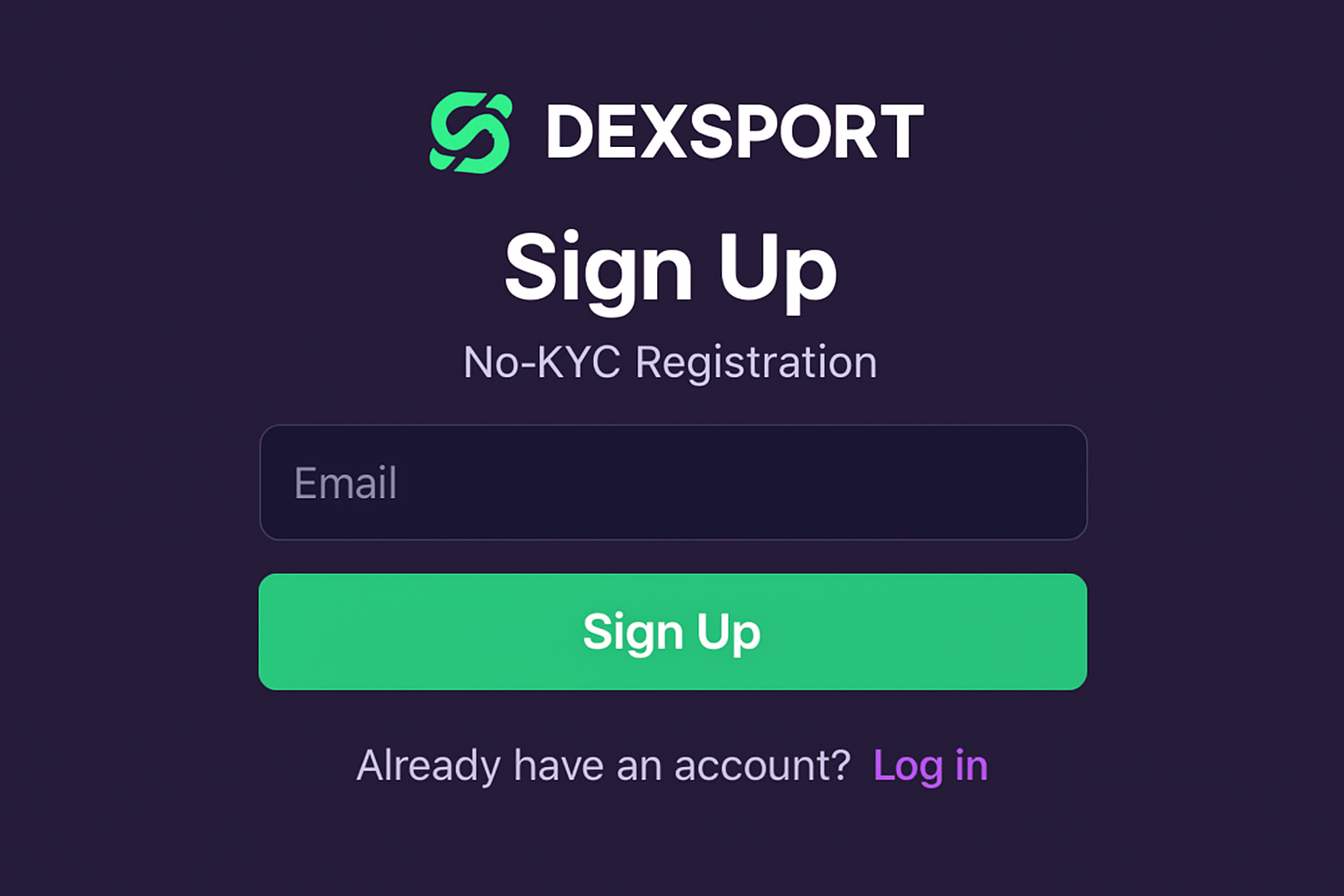 Dexsport no-KYC signup interface