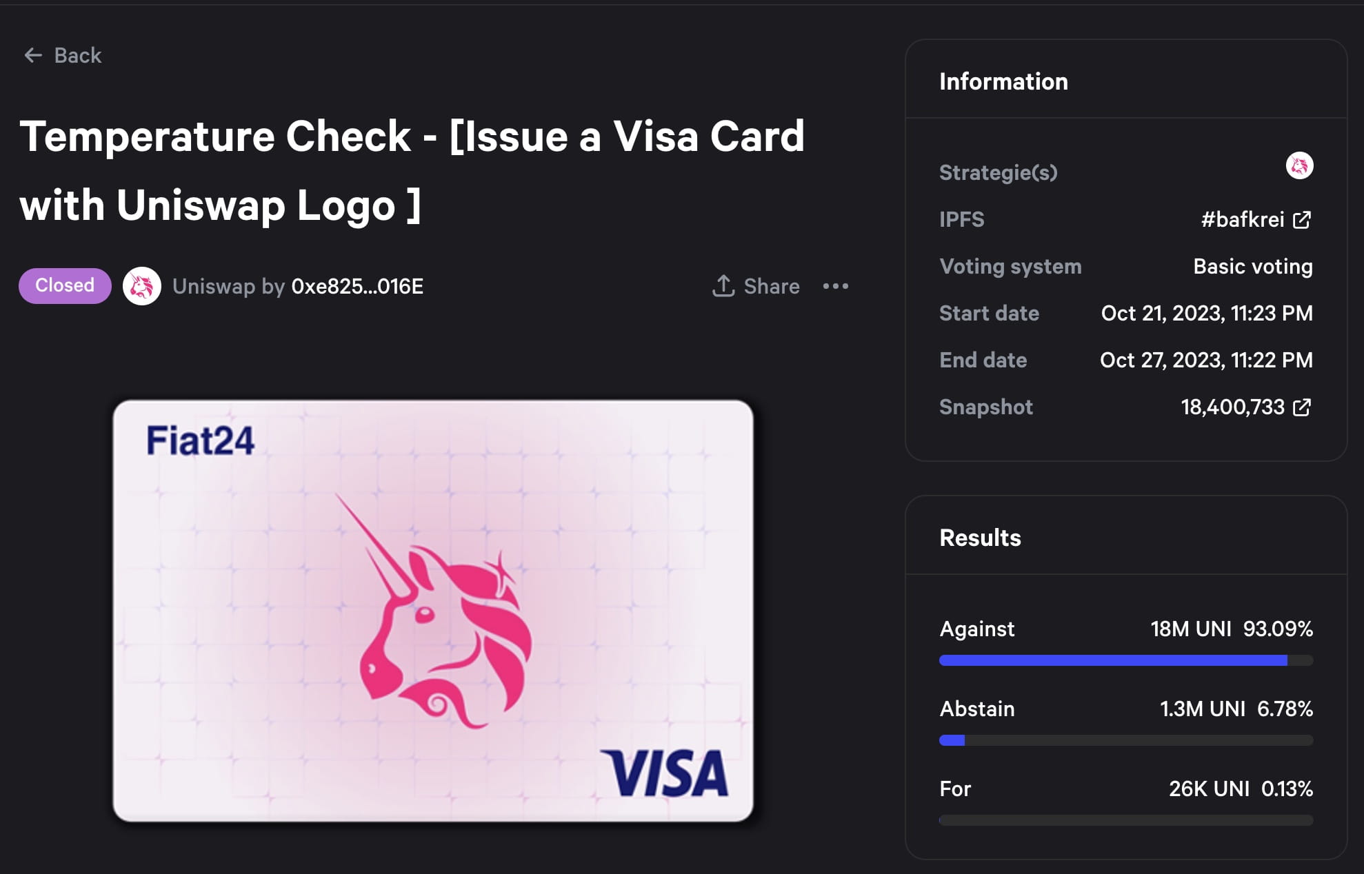 Uniswap Visa Governance Card crypto