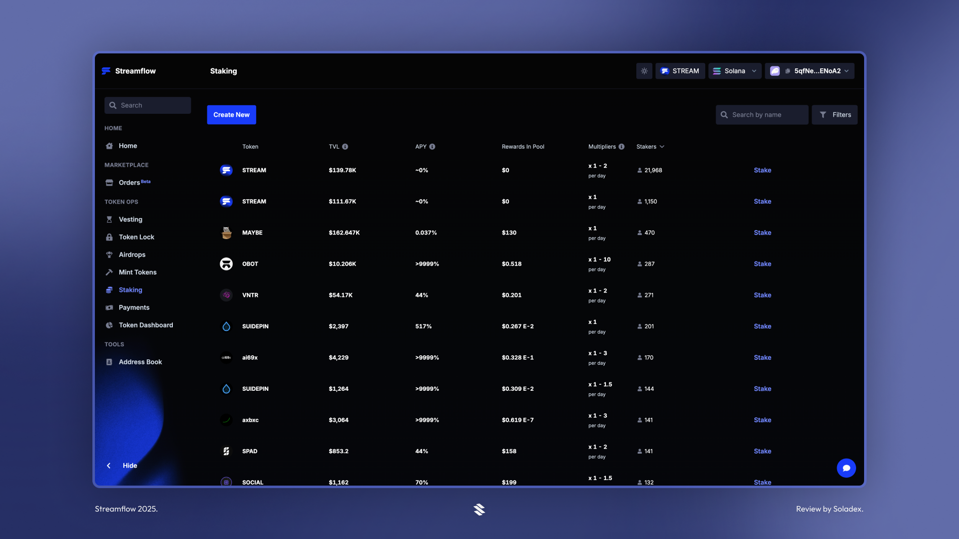Streamflow payment dashboard