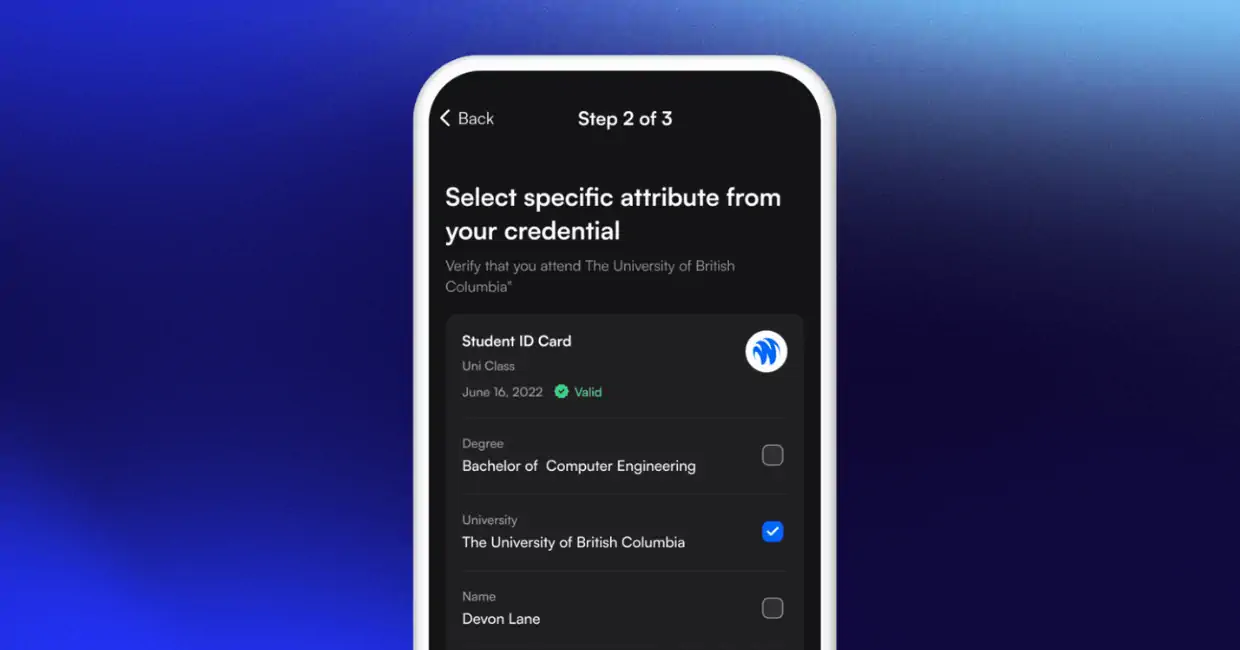 SSI wallet interface showing user consent and compliance