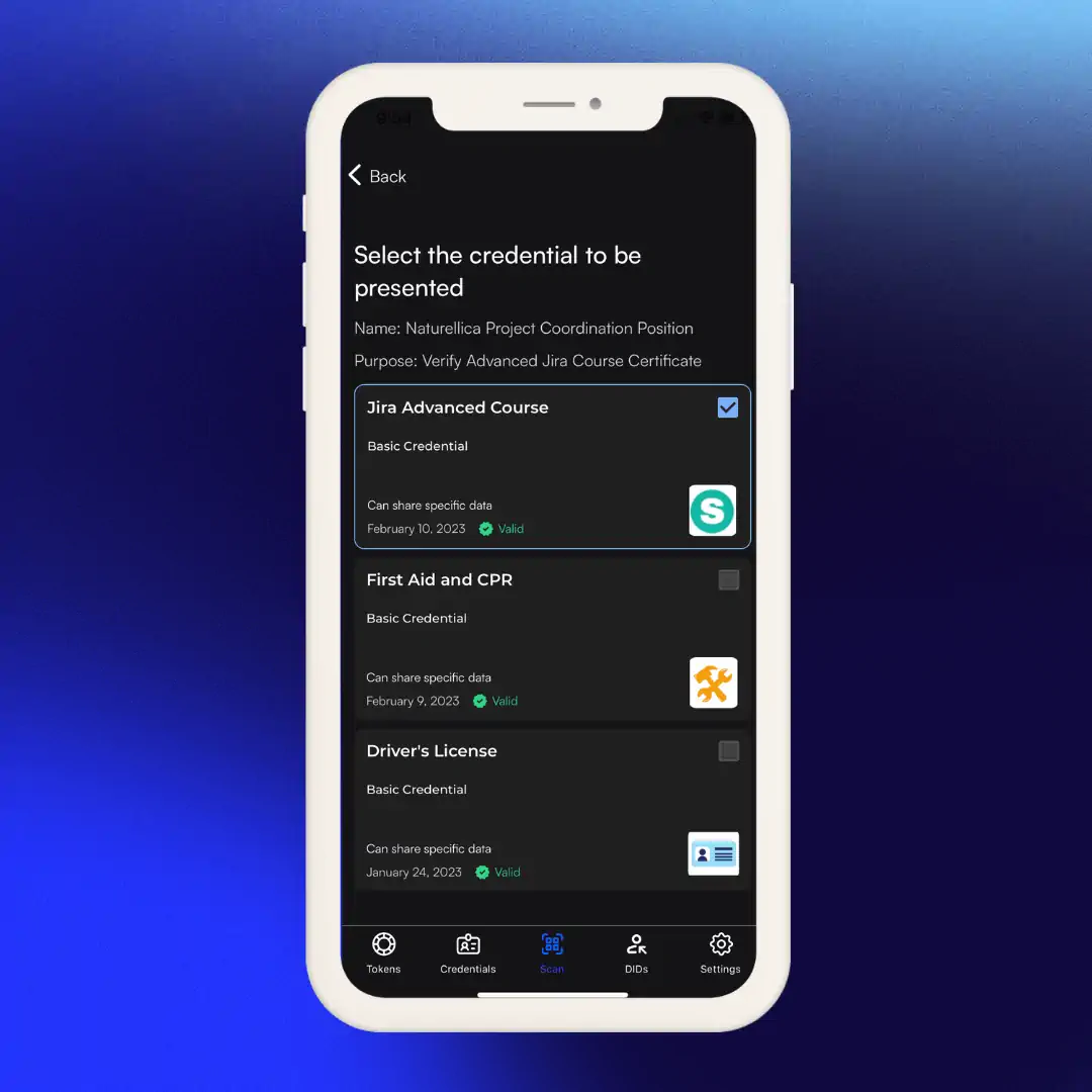 SSI wallet user controlling data on smartphone