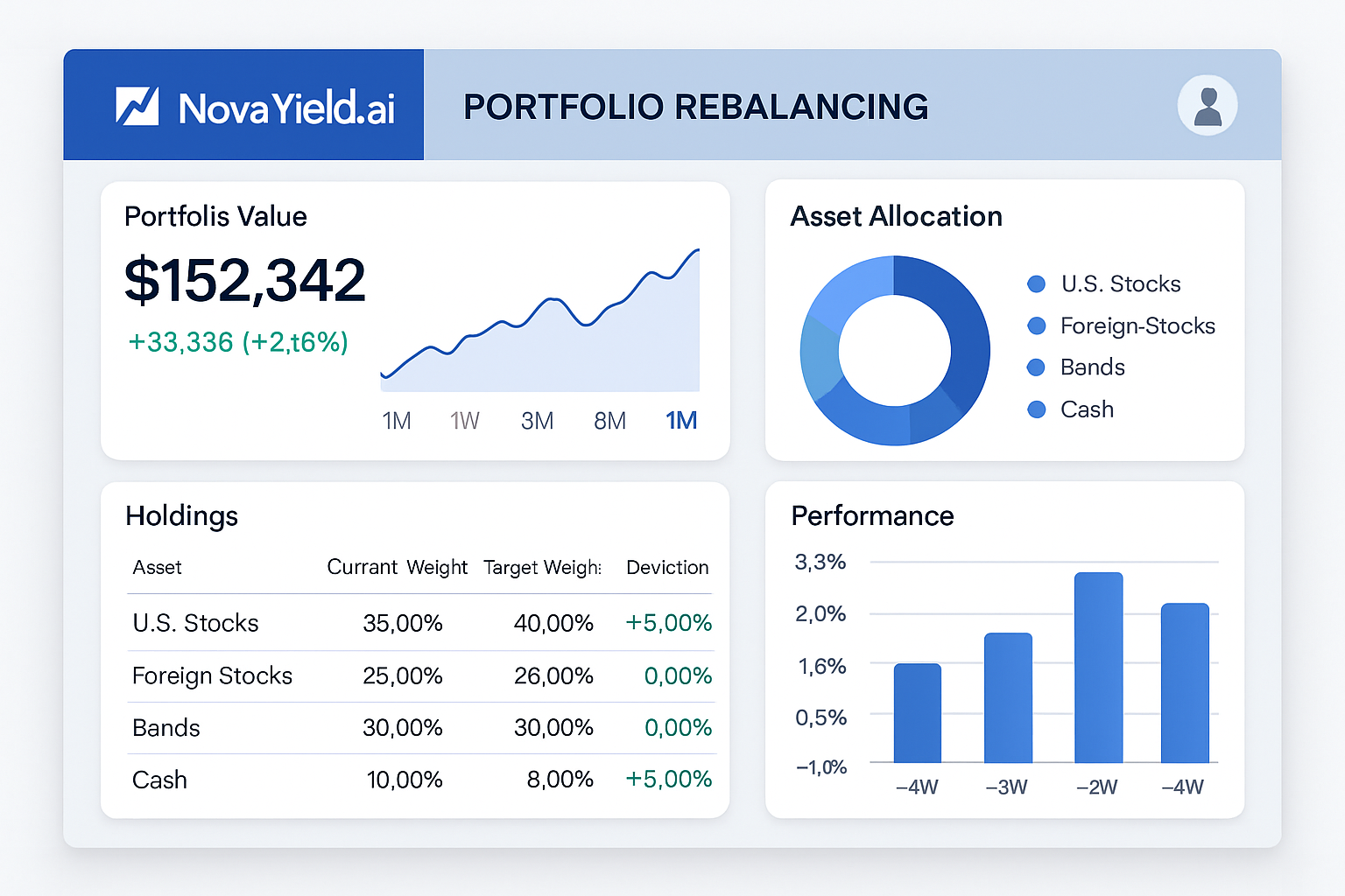 NovaYield.ai portfolio rebalancing dashboard