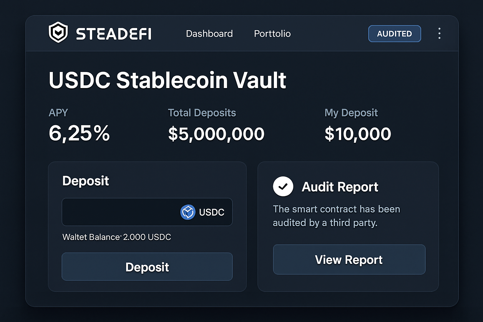 Steadefi audited DeFi vault interface