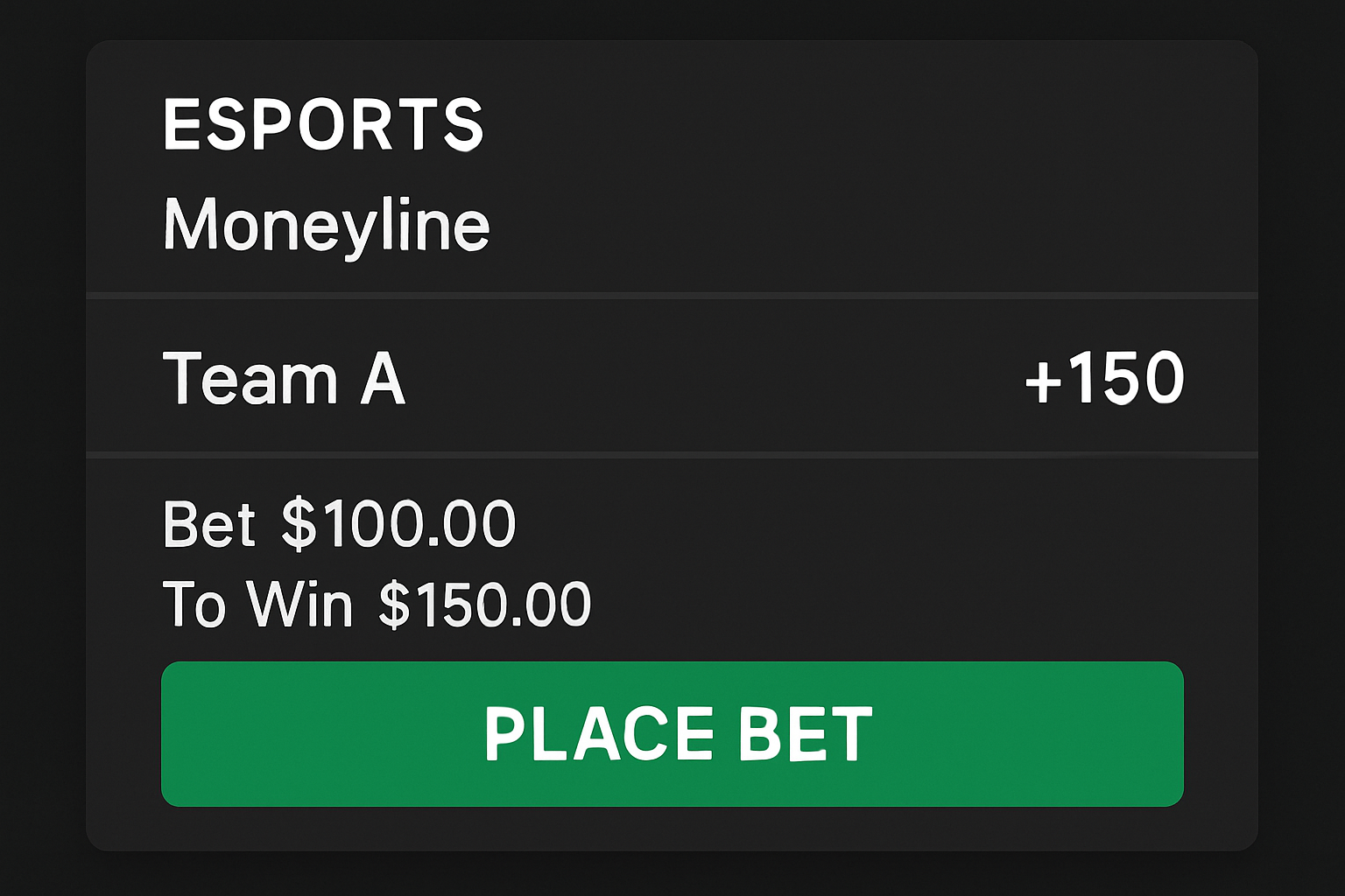 esports moneyline bet screenshot