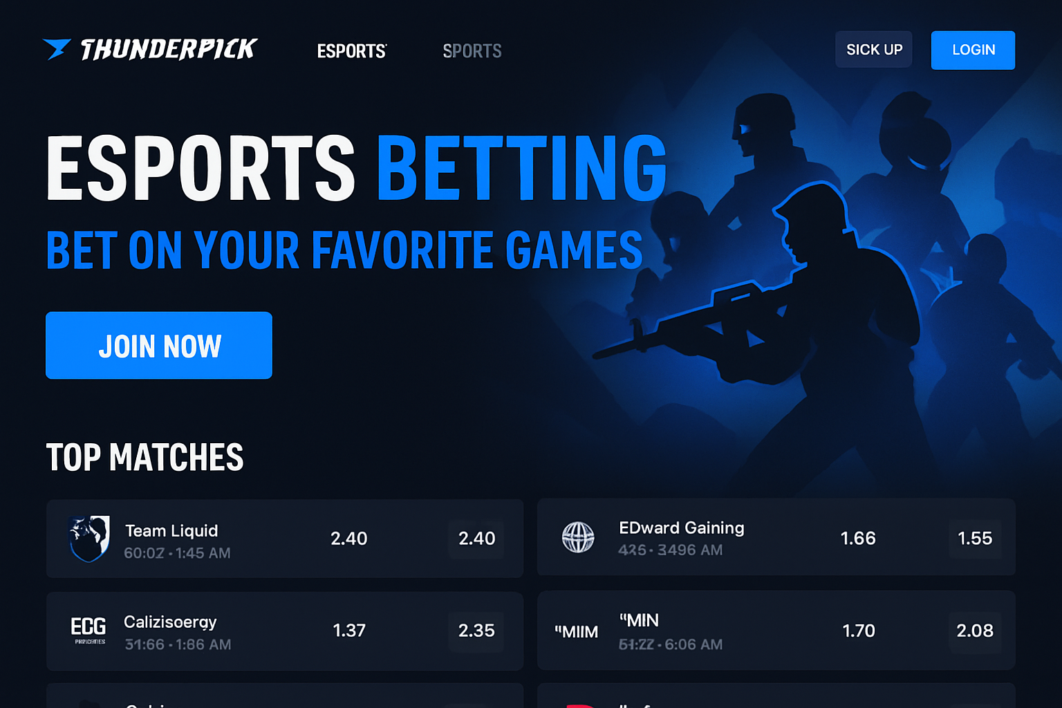 Thunderpick esports betting site homepage