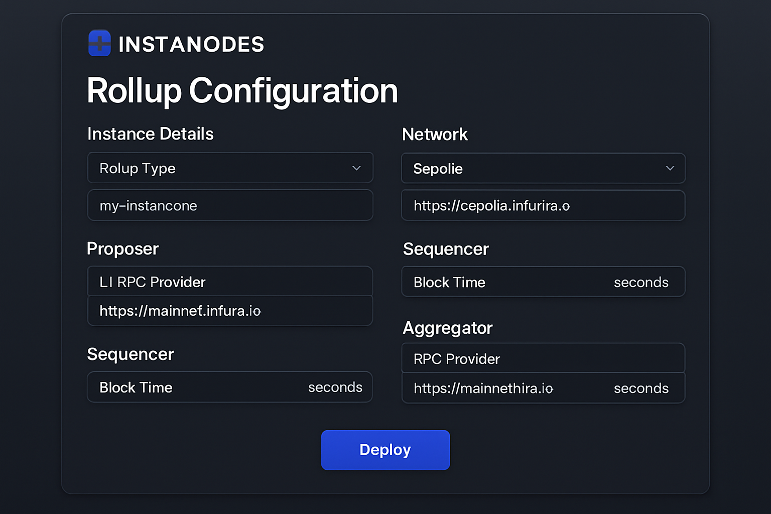 Instanodes rollup configuration dashboard