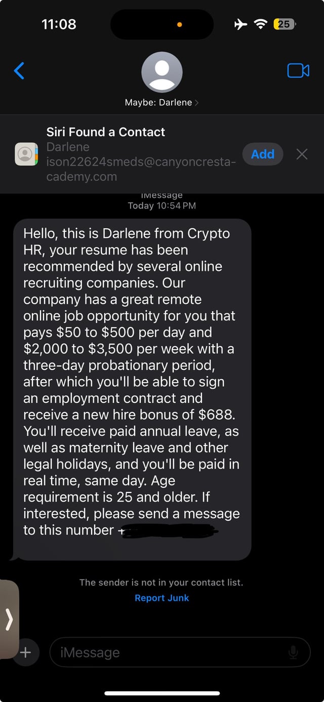 crypto scam unsolicited message warning