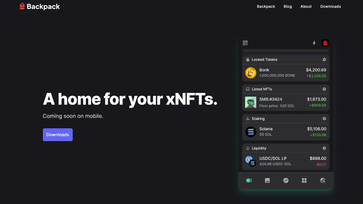 Backpack Wallet xNFT DeFi Land interface