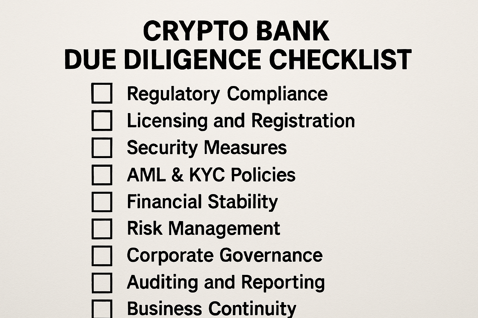 crypto bank due diligence checklist