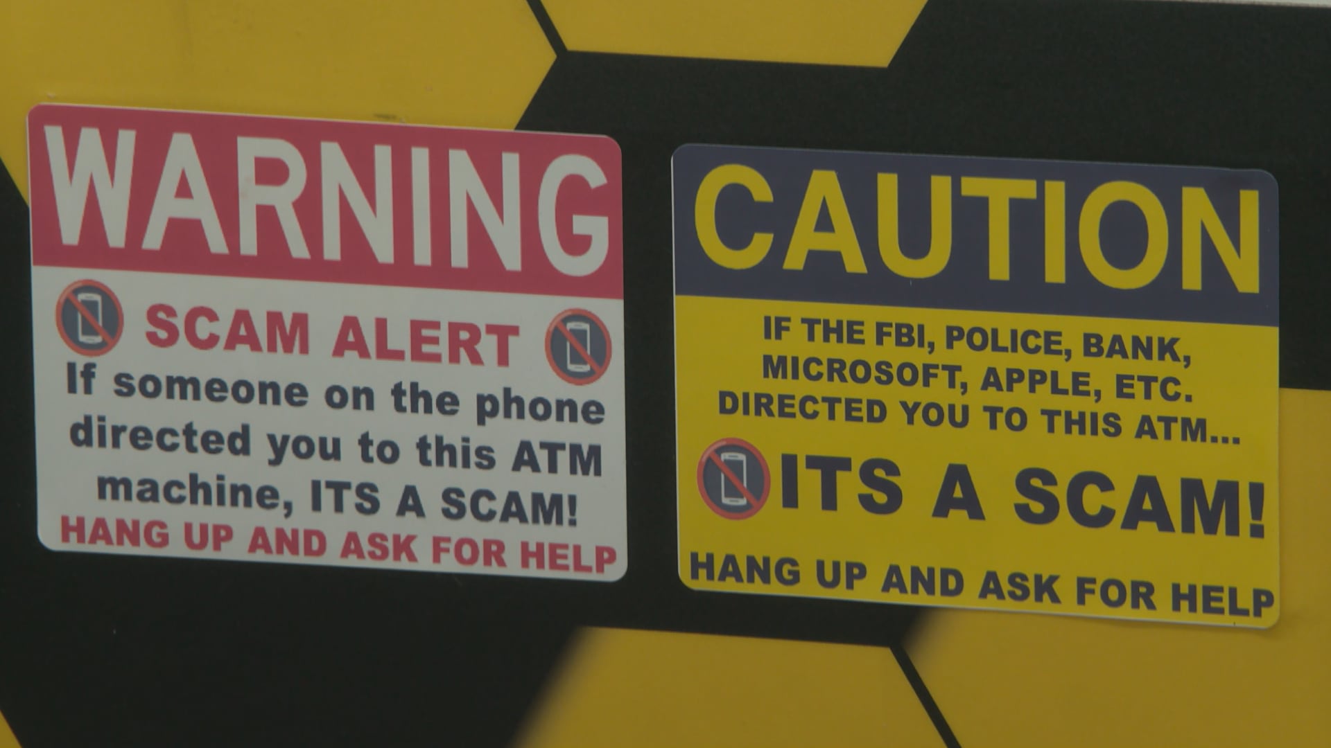 Bitcoin ATM scam warning display