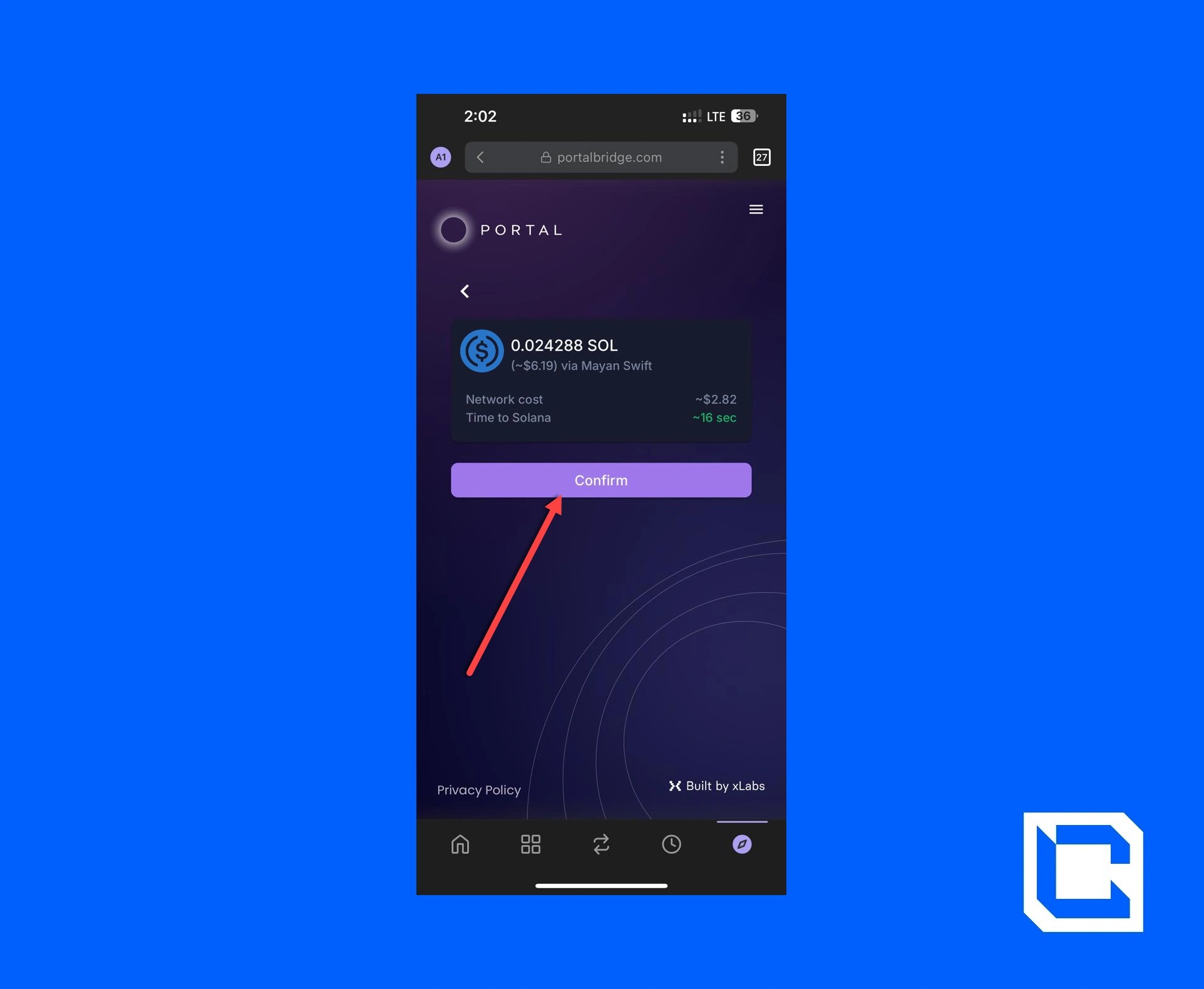 Phantom wallet showing received SOL after bridge transfer
