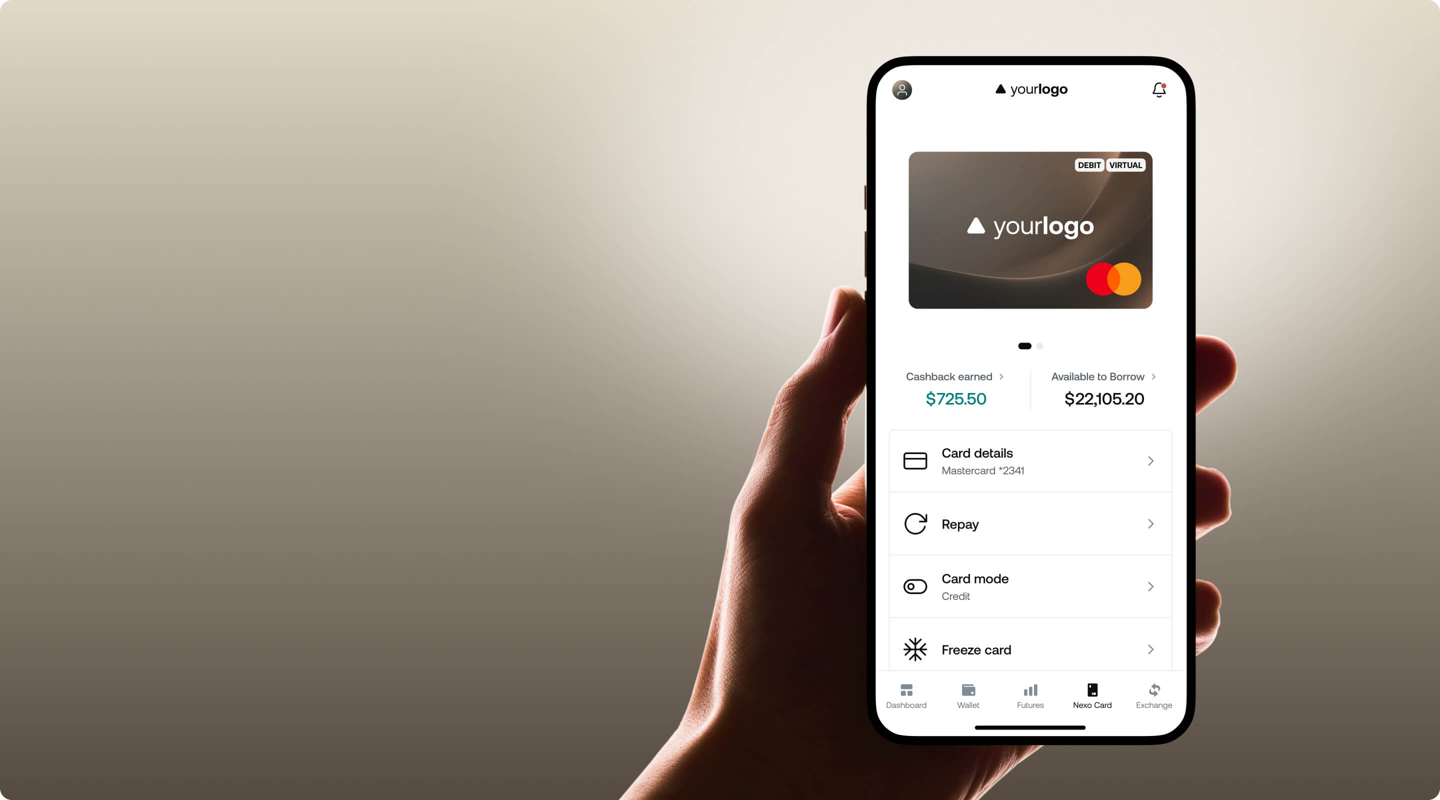neobanque.ch mobile app holding USDC