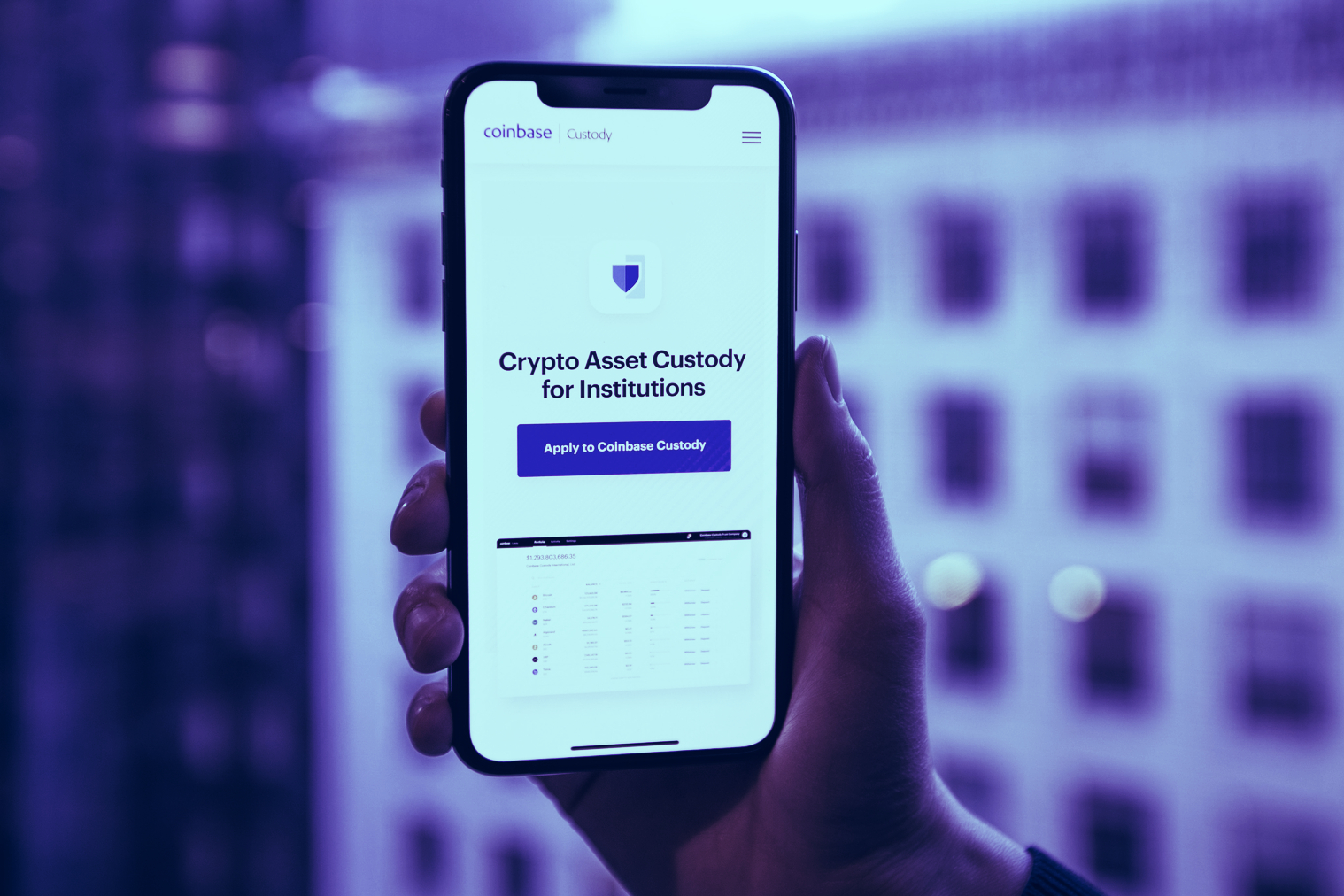 Coinbase Institutional crypto custody interface