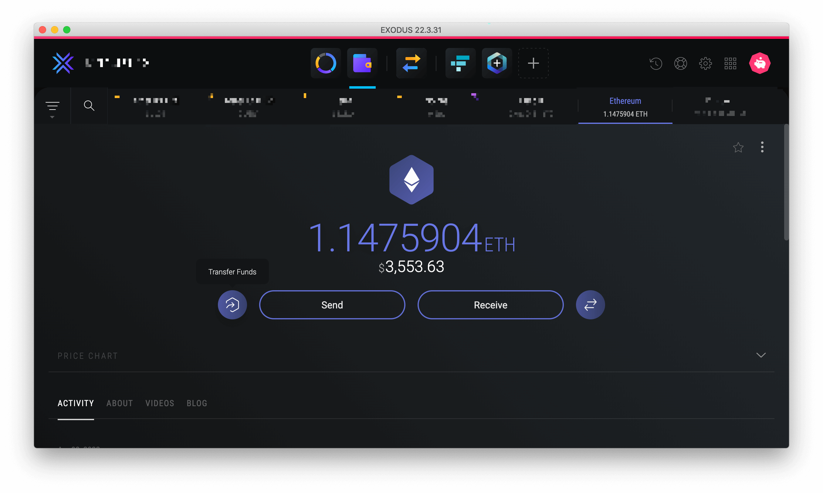 multiple crypto wallets labeled in an app