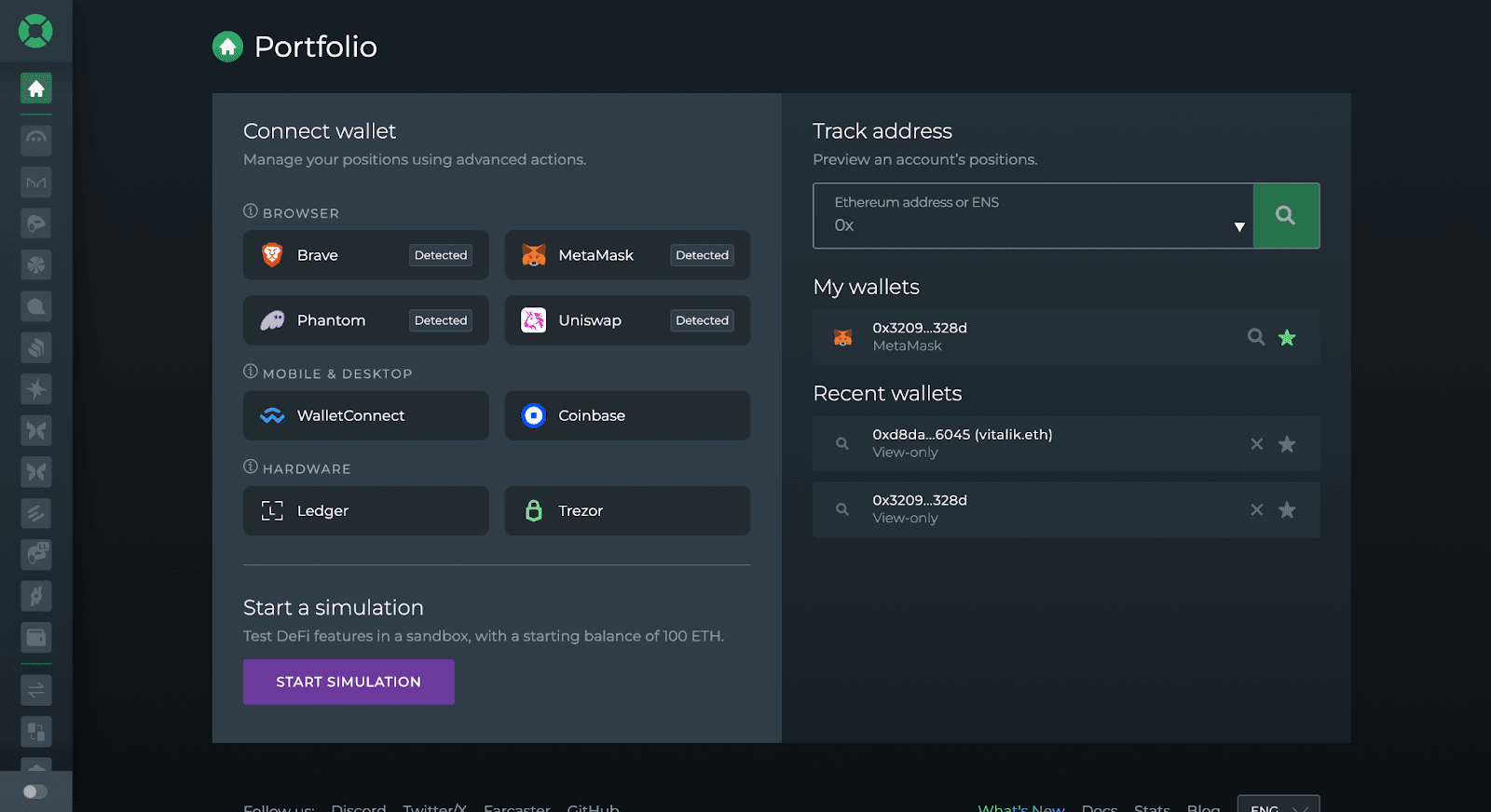 defi margin trading settings panel