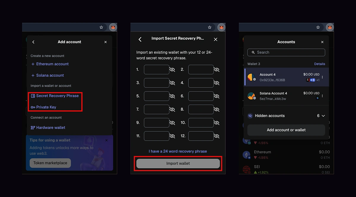 Solana and MetaMask wallet connection on BasedSwap