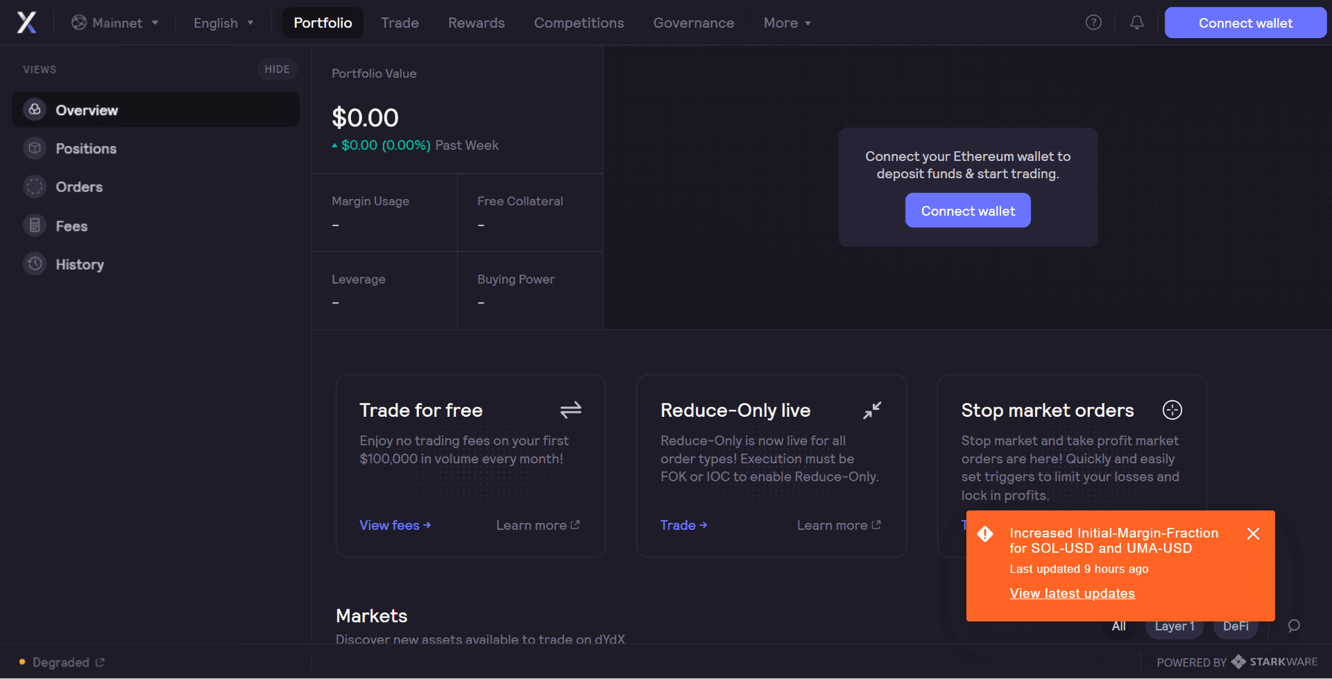 dYdX trading platform ZK Rollup