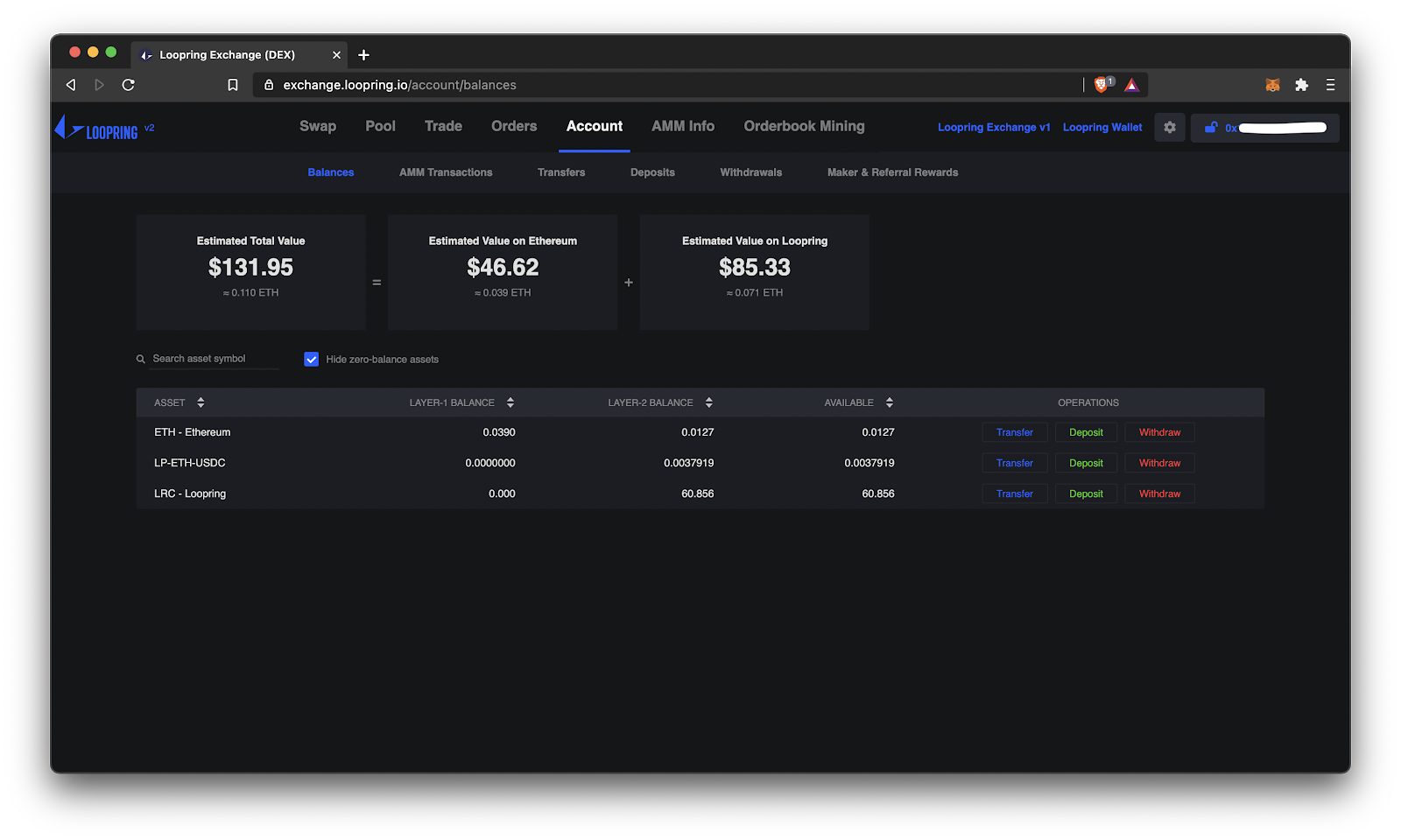Loopring zkRollup low transaction fees