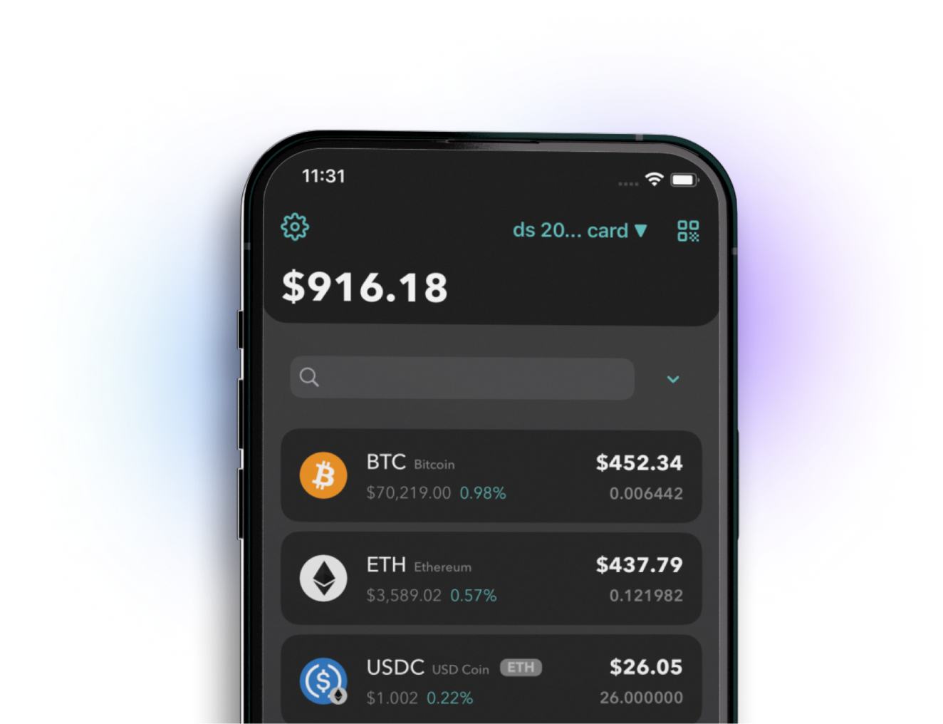 crypto app with biometric authentication and security settings