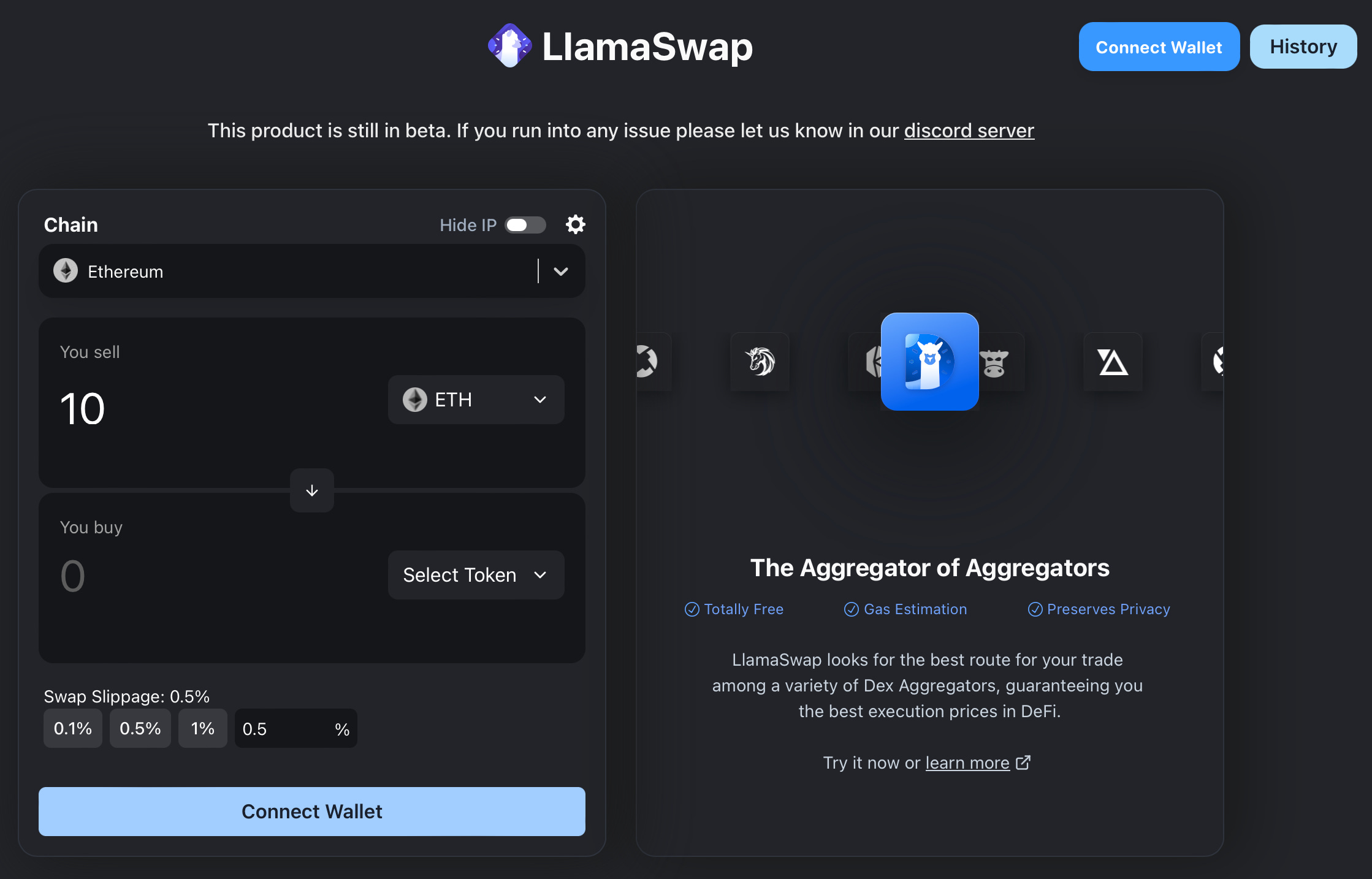 DeFiLlama price alert dashboard