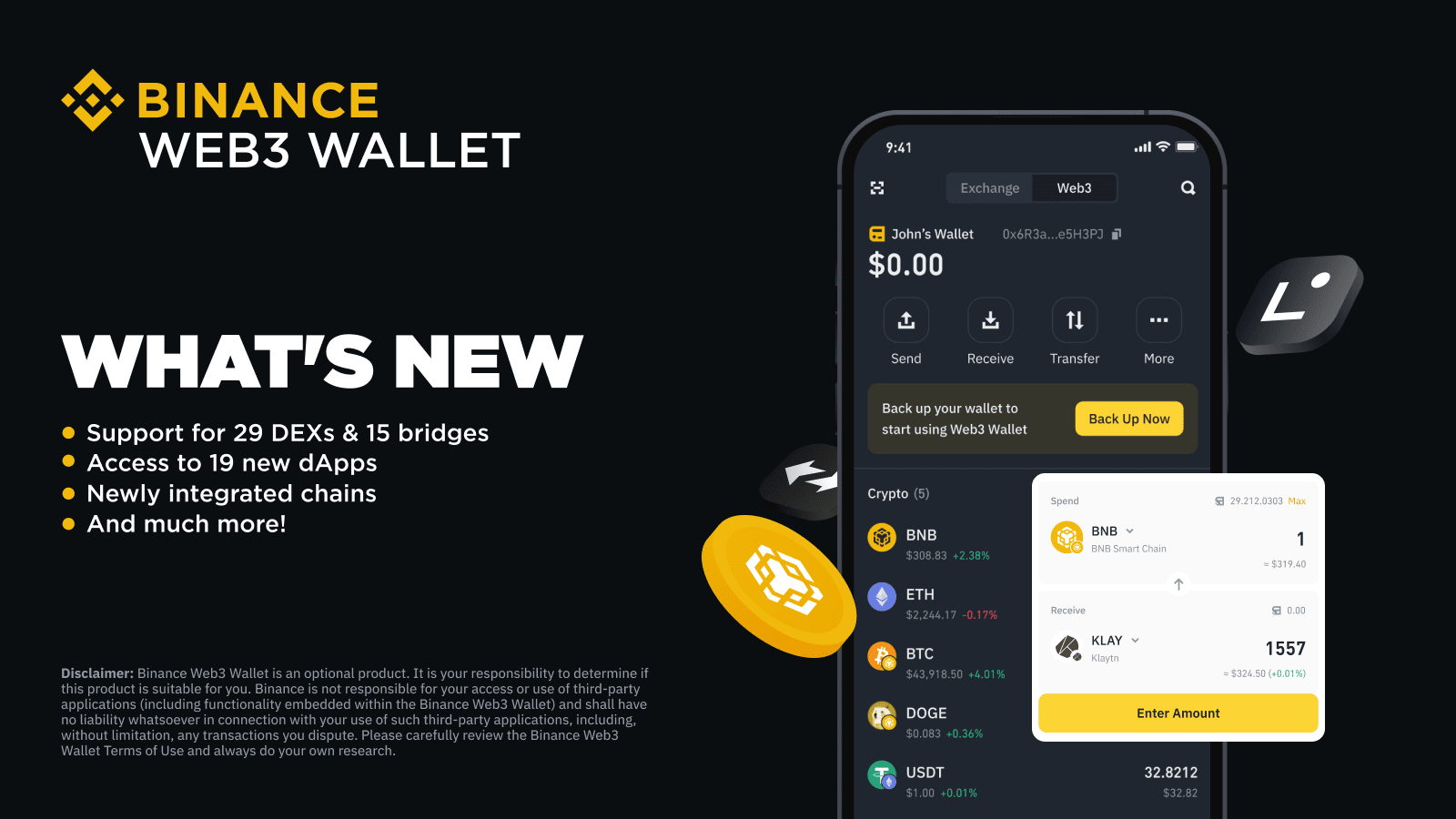 Binance Web3 Wallet supported blockchains list