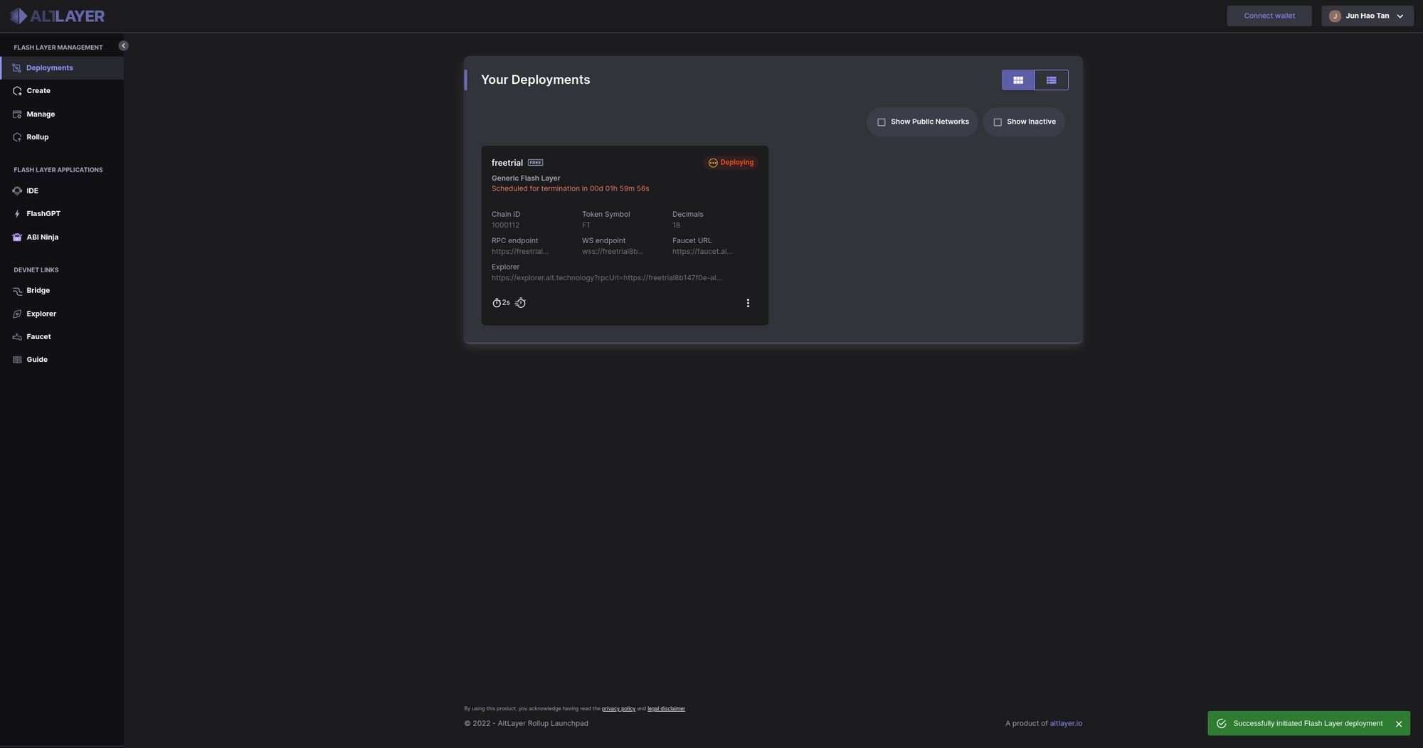 AltLayer rollup customization dashboard