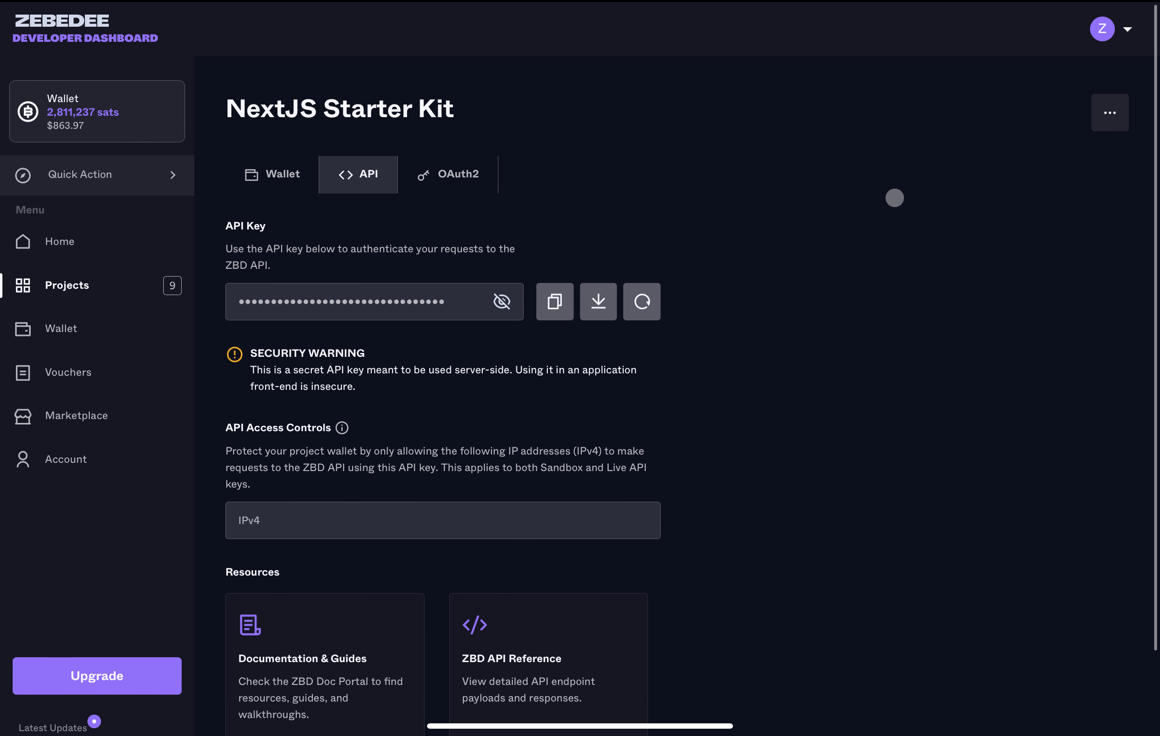 API developer dashboard micropayment