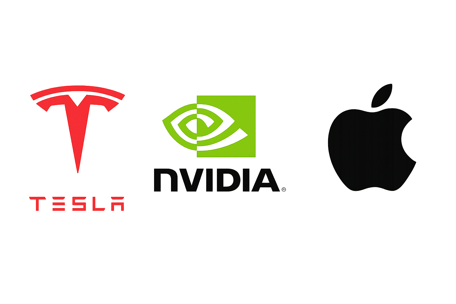 Tesla NVIDIA Apple stock logos