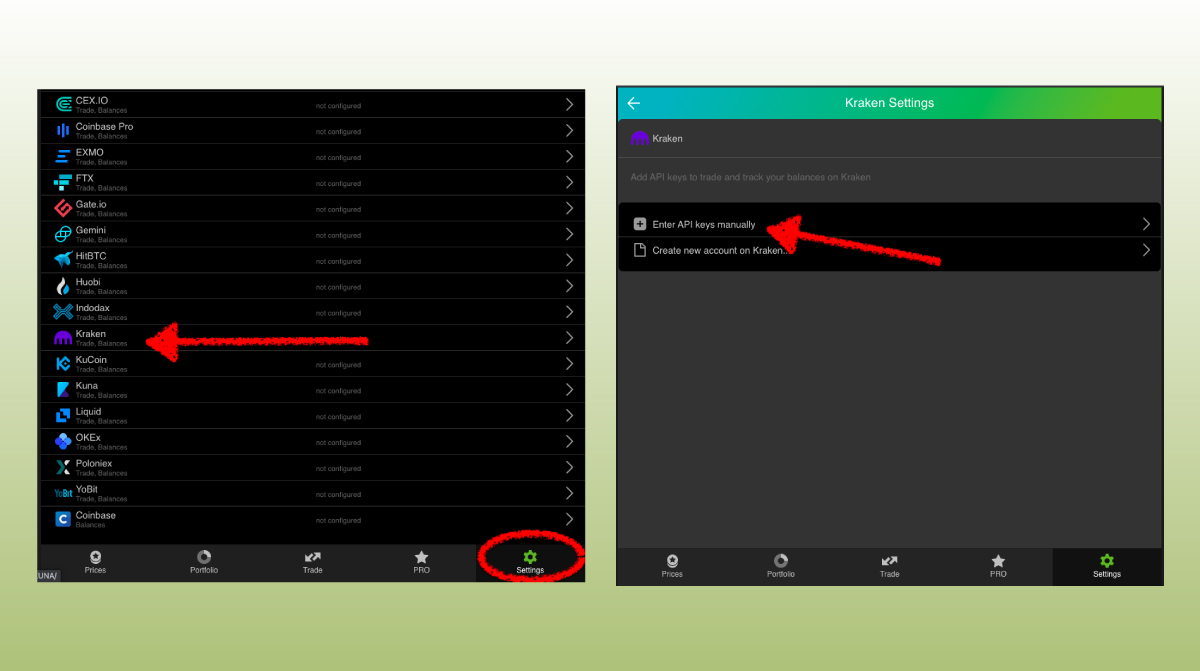Kraken API permission settings interface