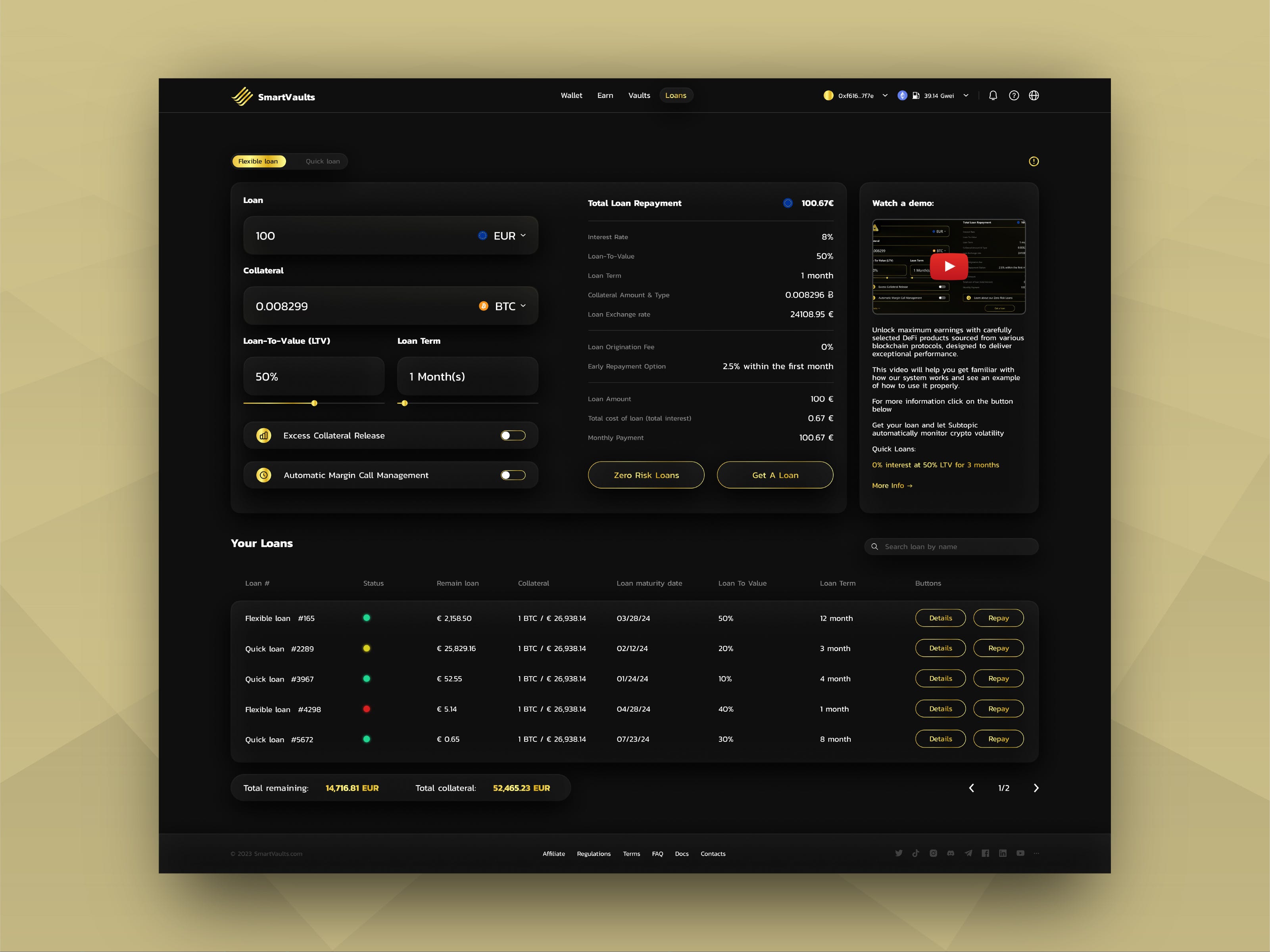 DeFi loan repayment history visualization