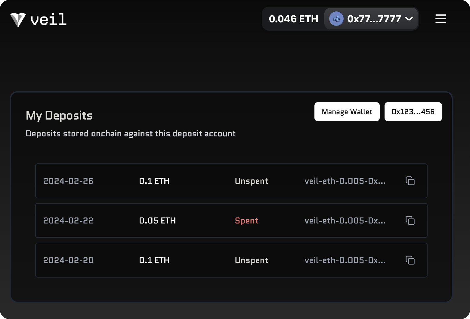 veil.cash withdraw to new wallet