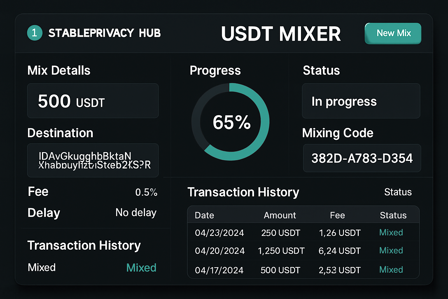 StablePrivacy Hub USDT mixer dashboard