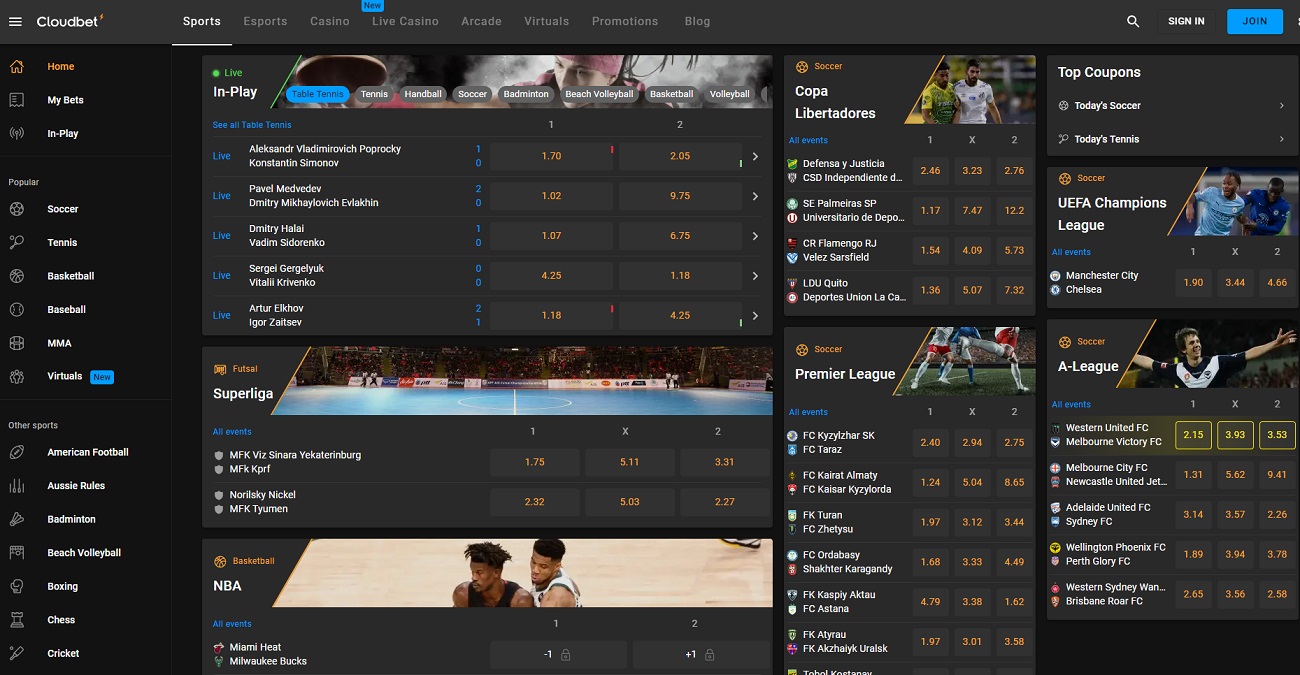 Cloudbet esports betting interface