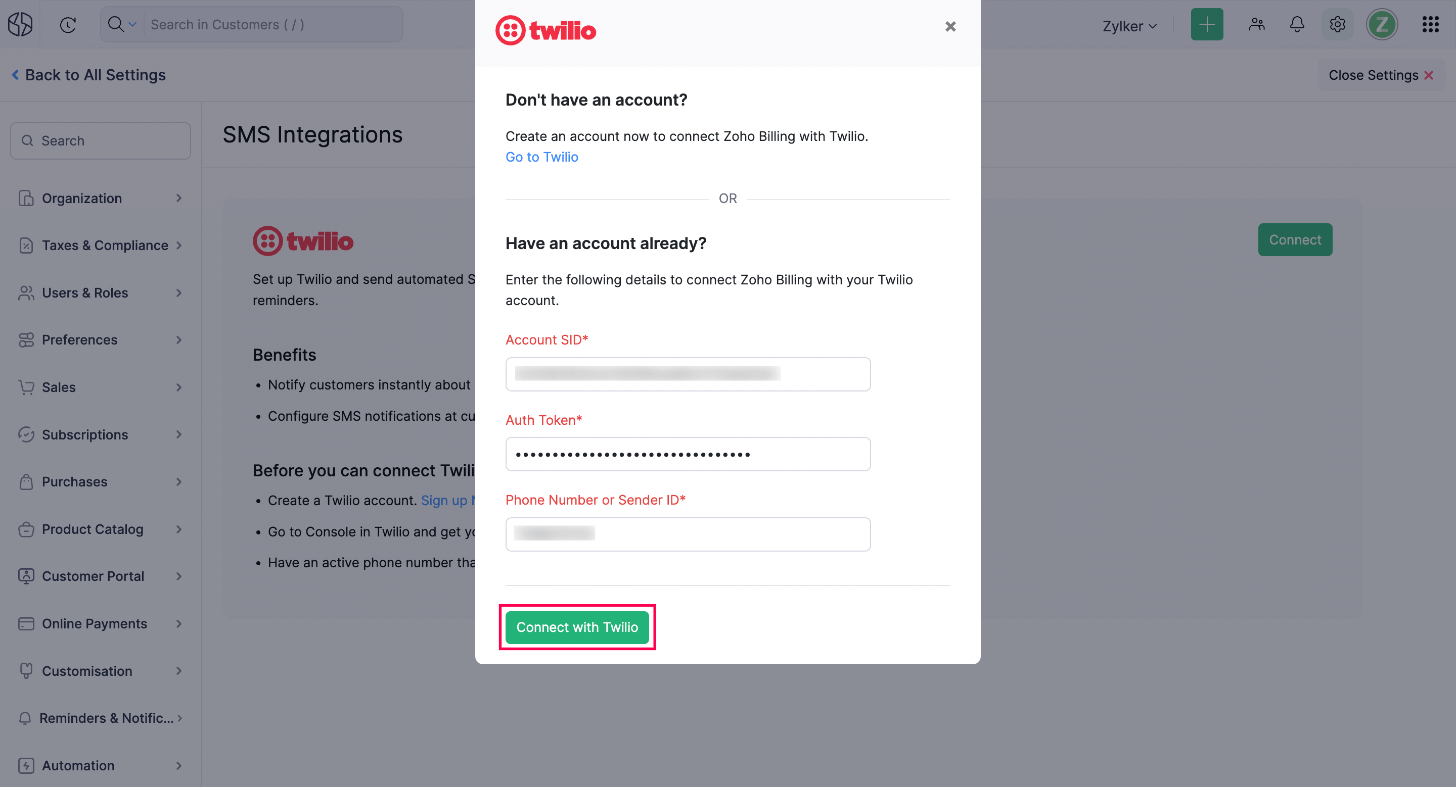 Twilio API blockchain recurring billing
