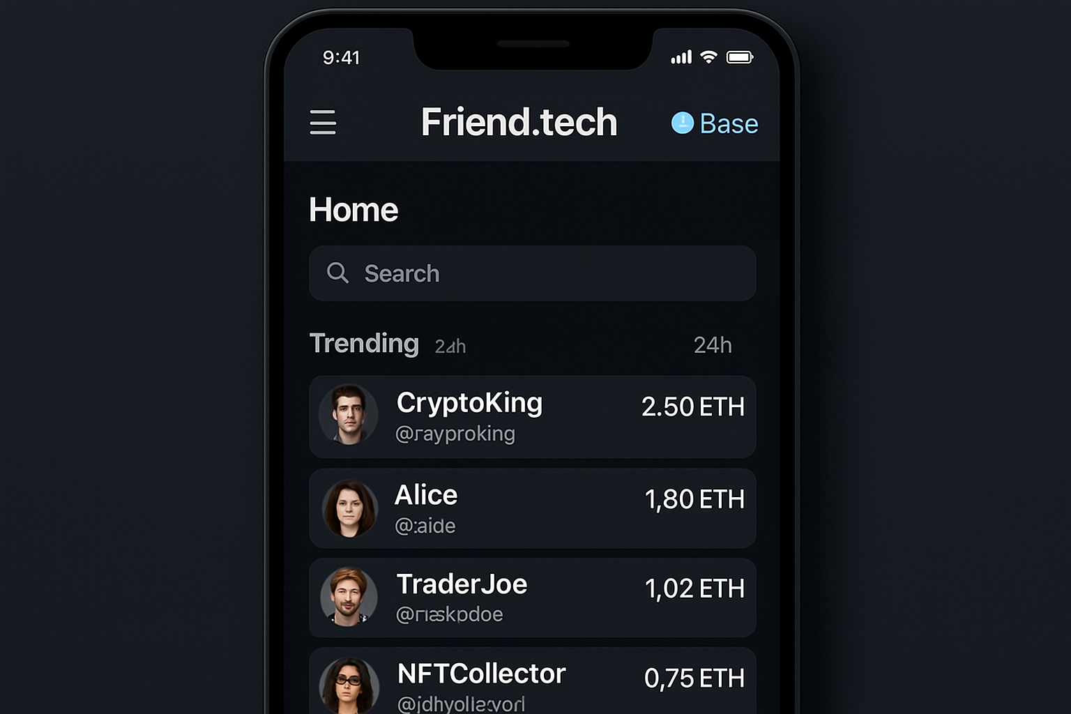 Friend.tech app interface on Base blockchain