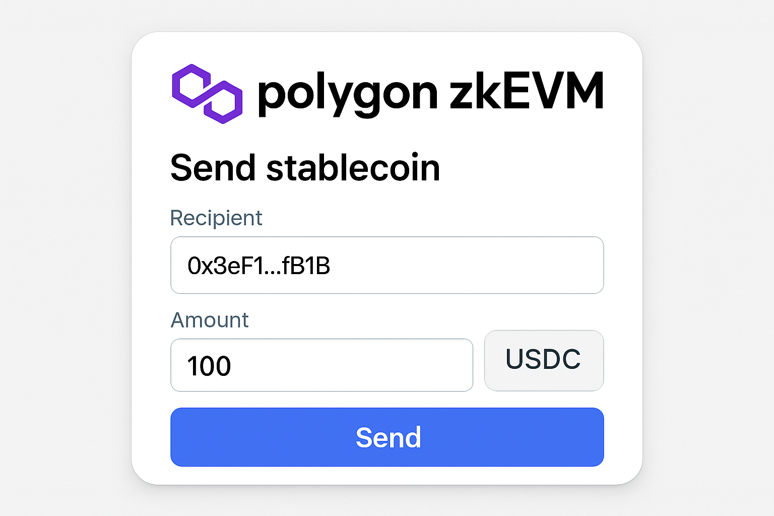 Polygon zkEVM stablecoin transfer UI