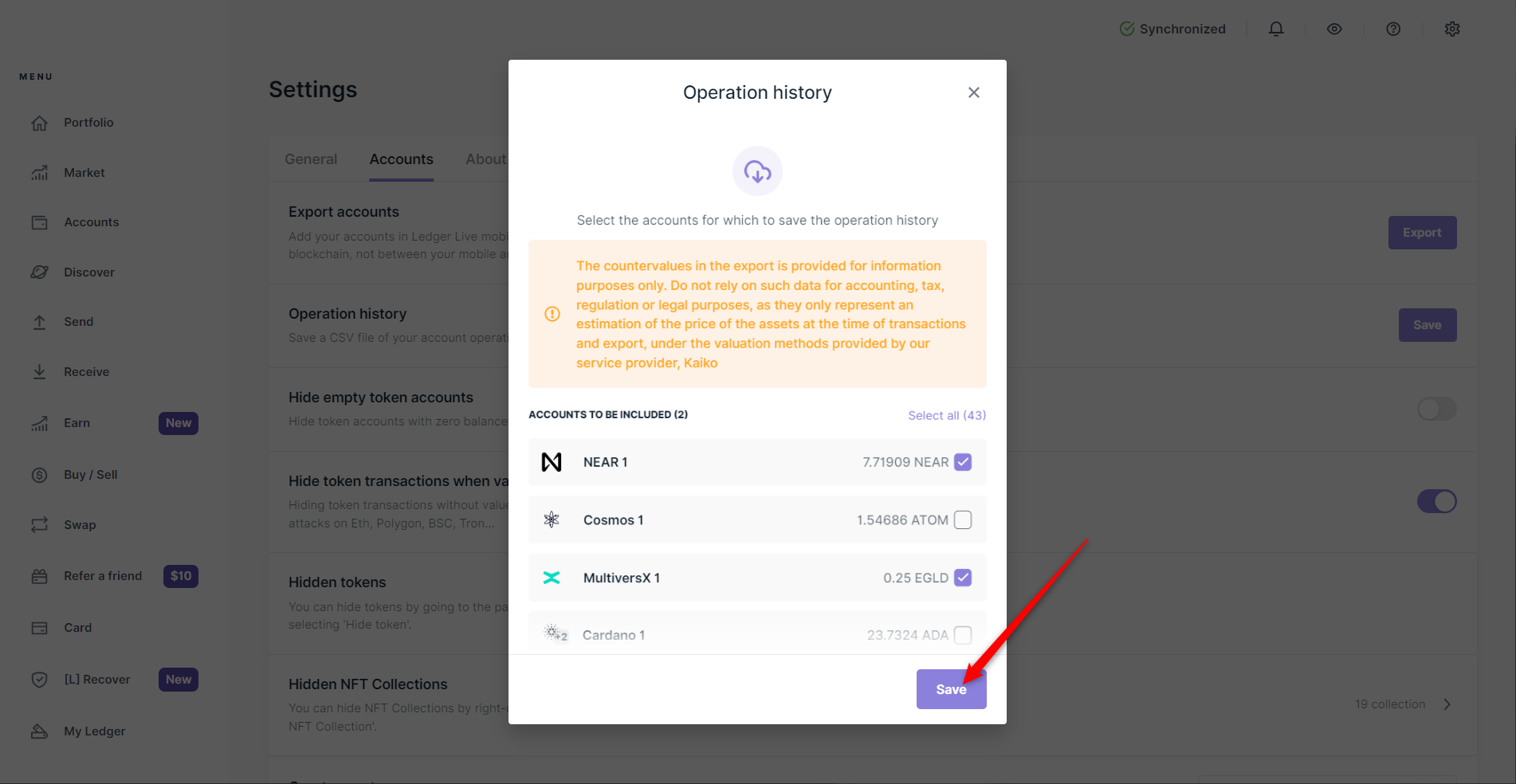 crypto wallet transaction export feature