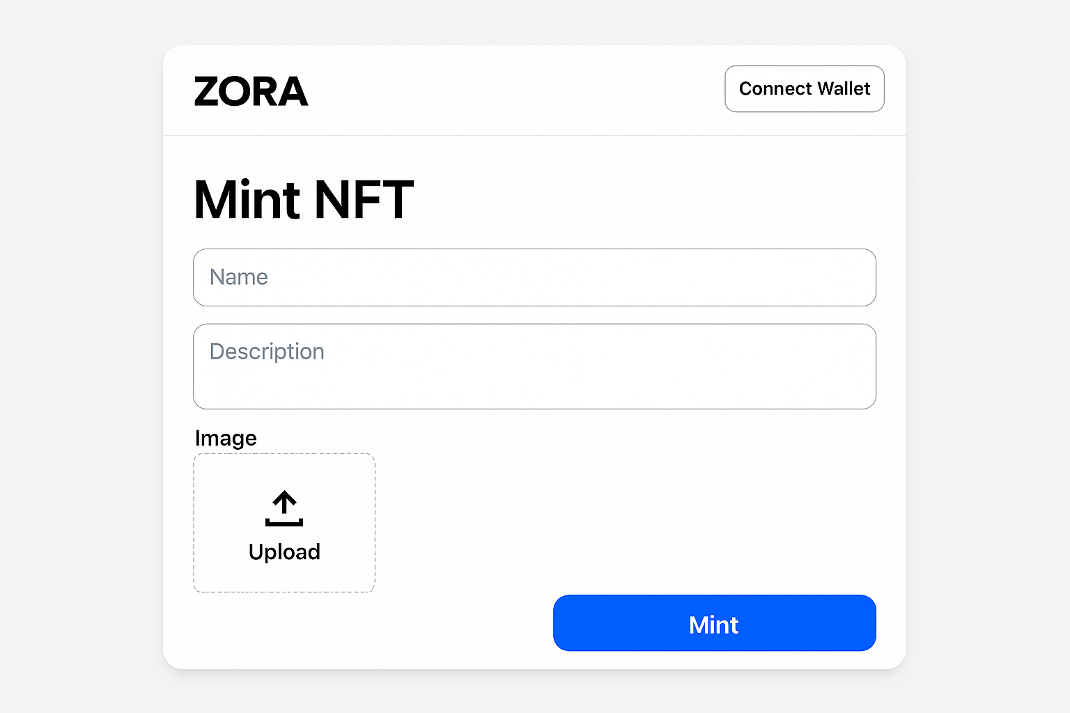 Zora NFT minting or Base dApp interface