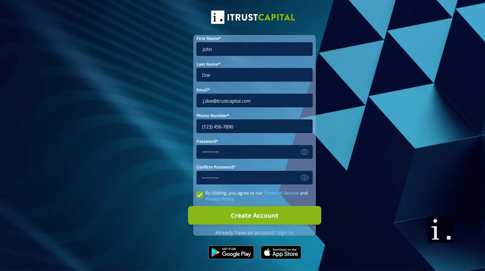 iTrustCapital crypto IRA dashboard