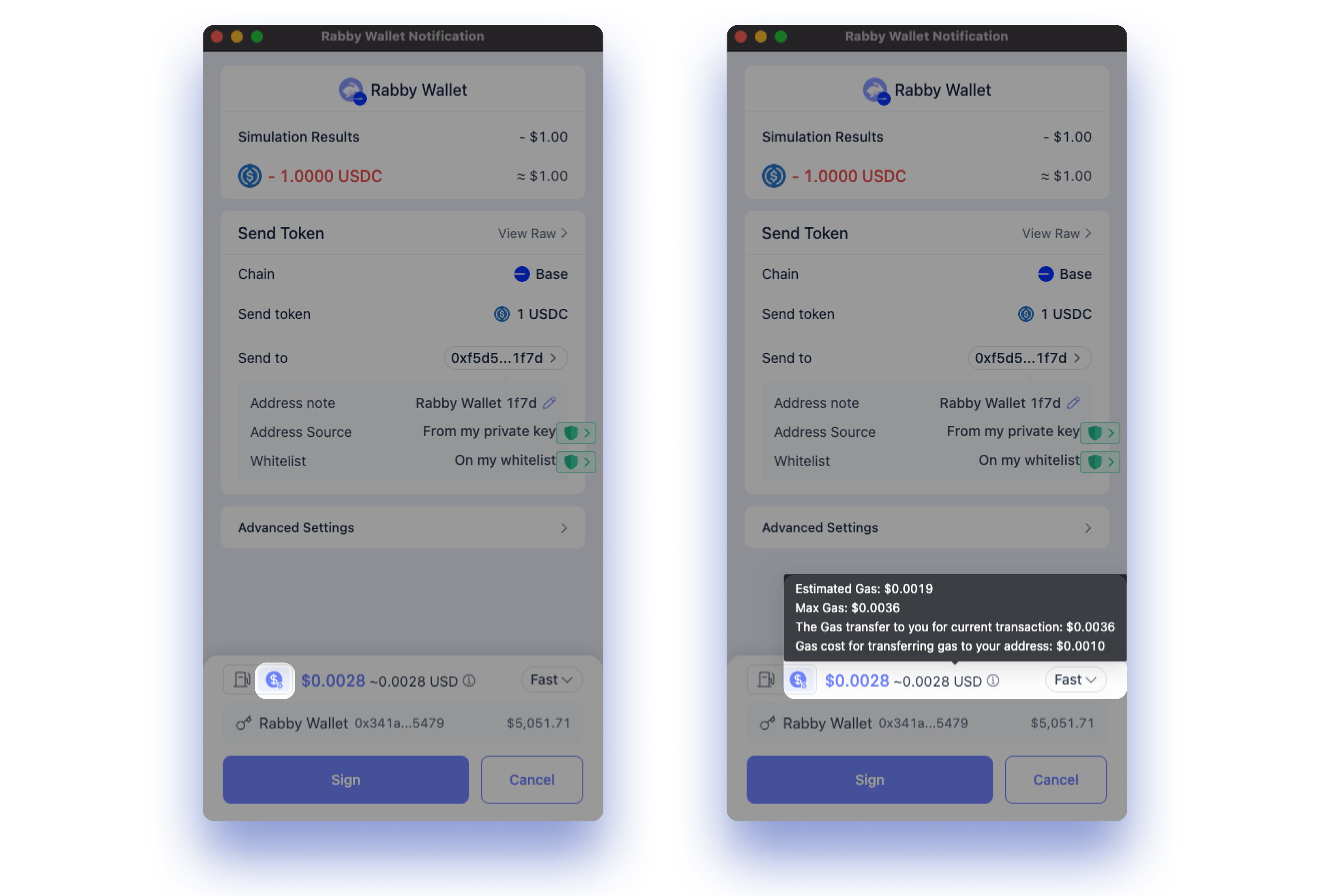 Rabby Wallet pre-transaction risk scan screenshot