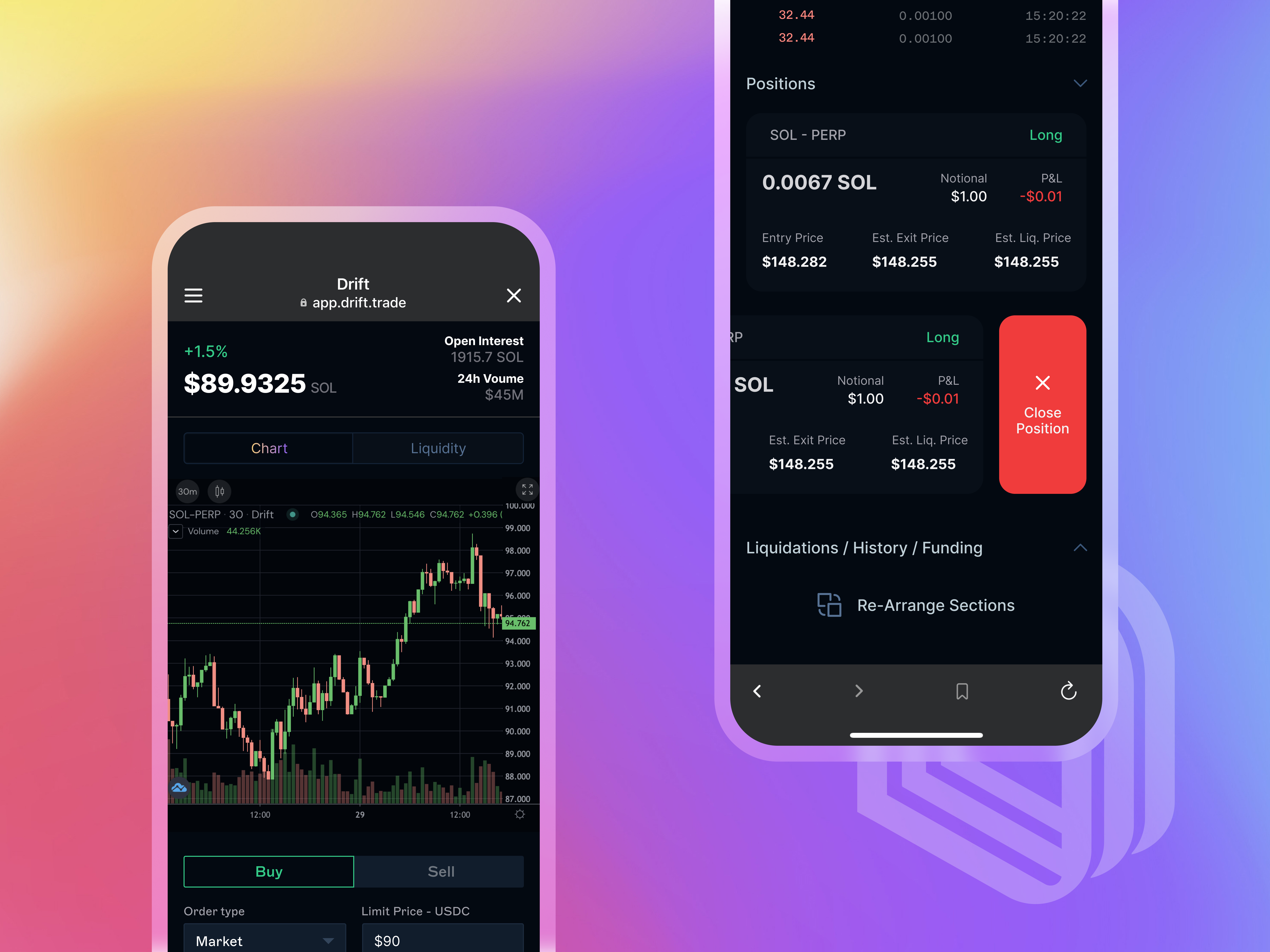 Drift Protocol trading UI